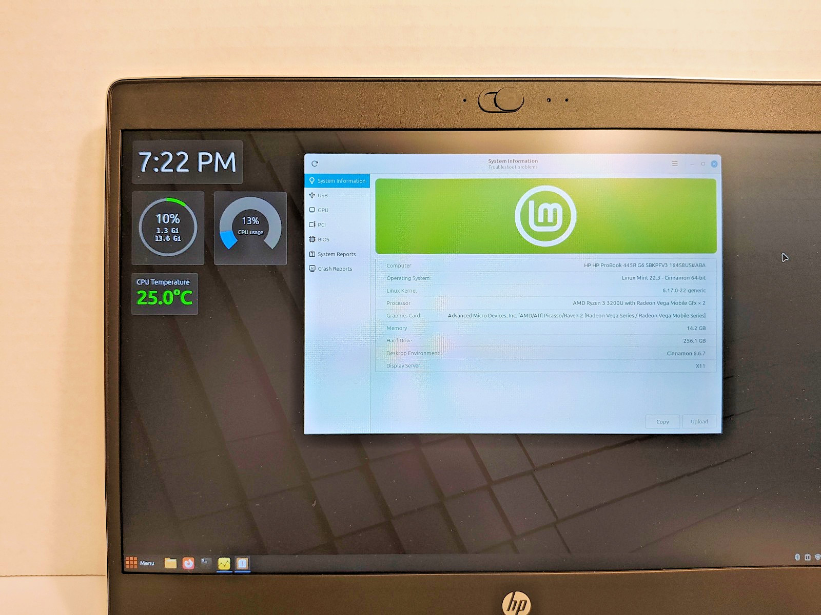 HP ProBook 445R G6 | 16GB RAM | 256GB SSD | Linux Mint 22 | Light, Slim, Portabl