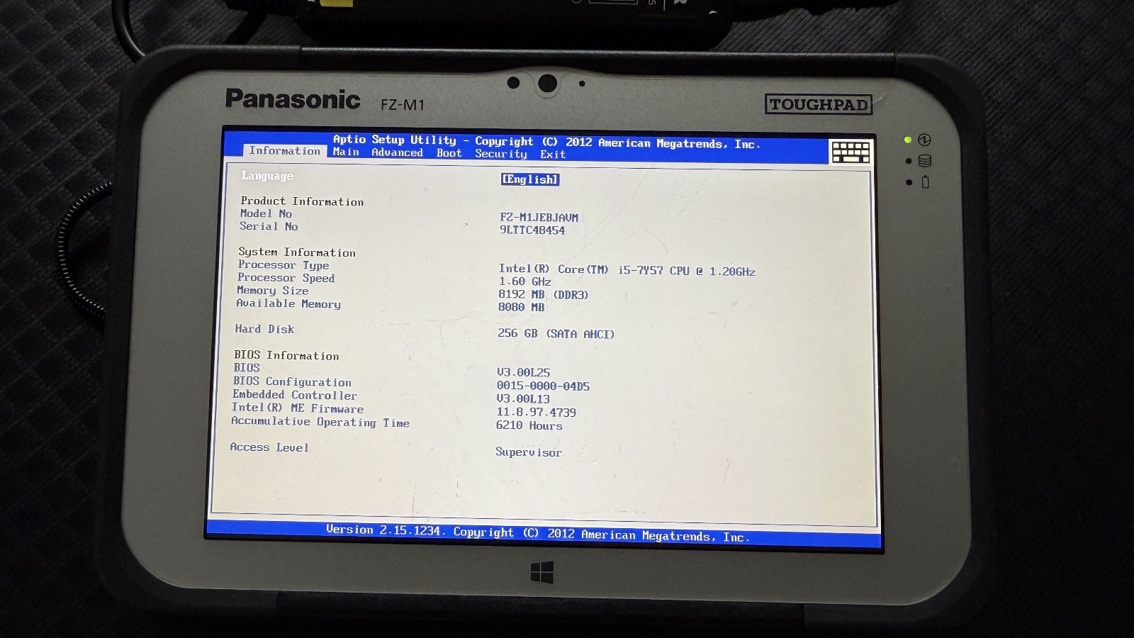 Panasonic Toughpad FZ-M1 Mk3 Core i5-7Y57, 8GB, 256GB SSD, Dedicated u-blox GPS