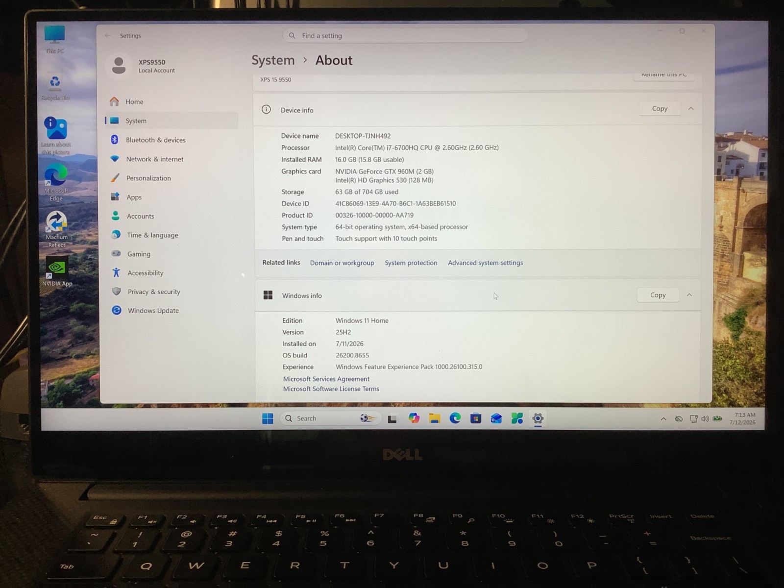 Dell XPS 9550, 4K Touch Gaming-GTX 960M, i7 6700HQ, 16GB – 256 + 500 Win 11 Home