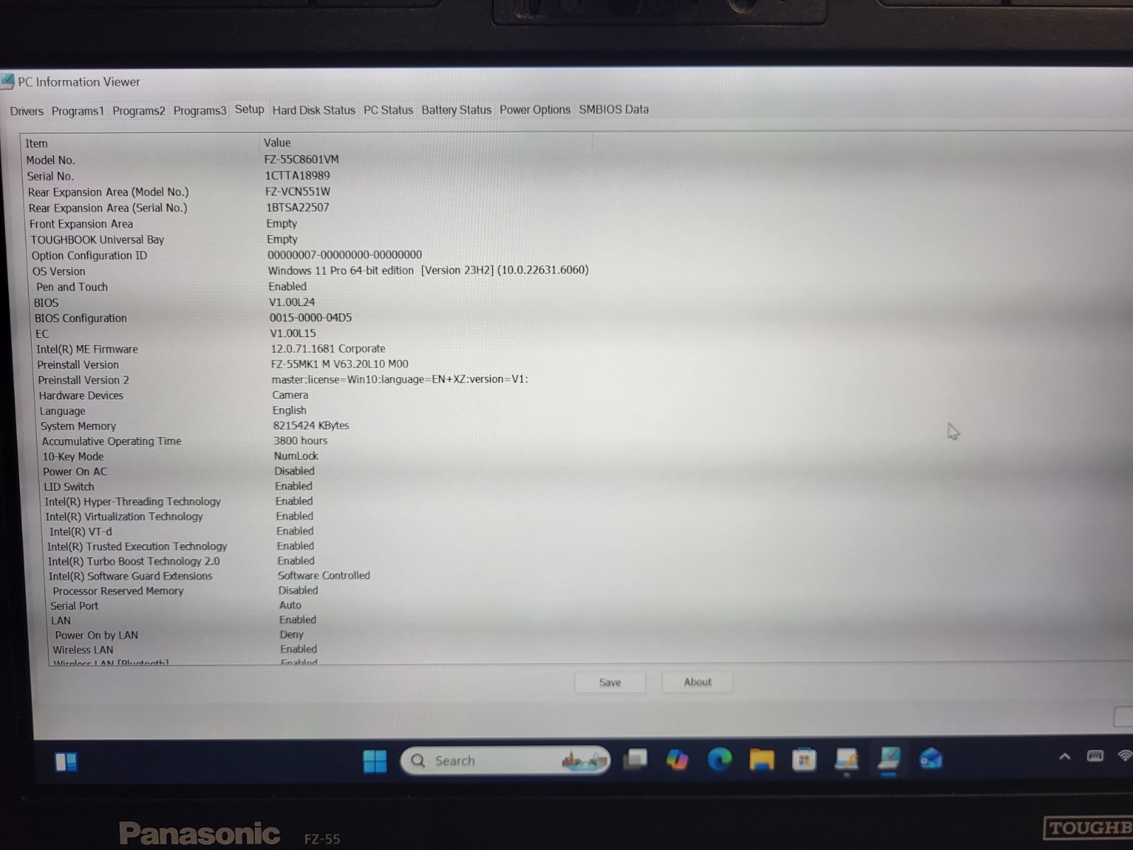 Panasonic FZ 55 Toughbook i7-8665U 1.9GHz 8GB 256MB SSD 11Pro