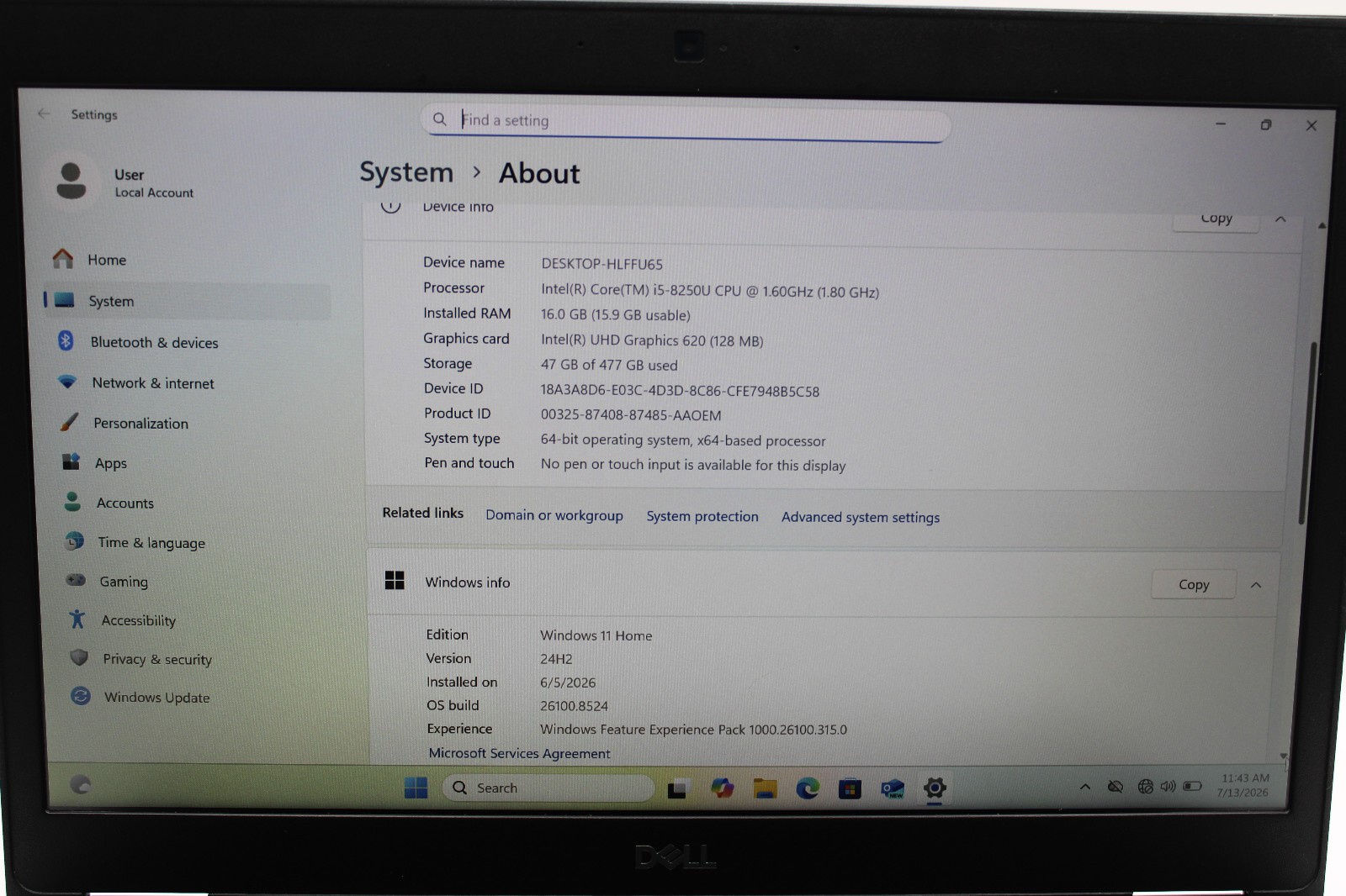 Dell Latitude 5490 i5-8250U @ 1.6 GHz 16GB RAM 512GB SSD Win11Home