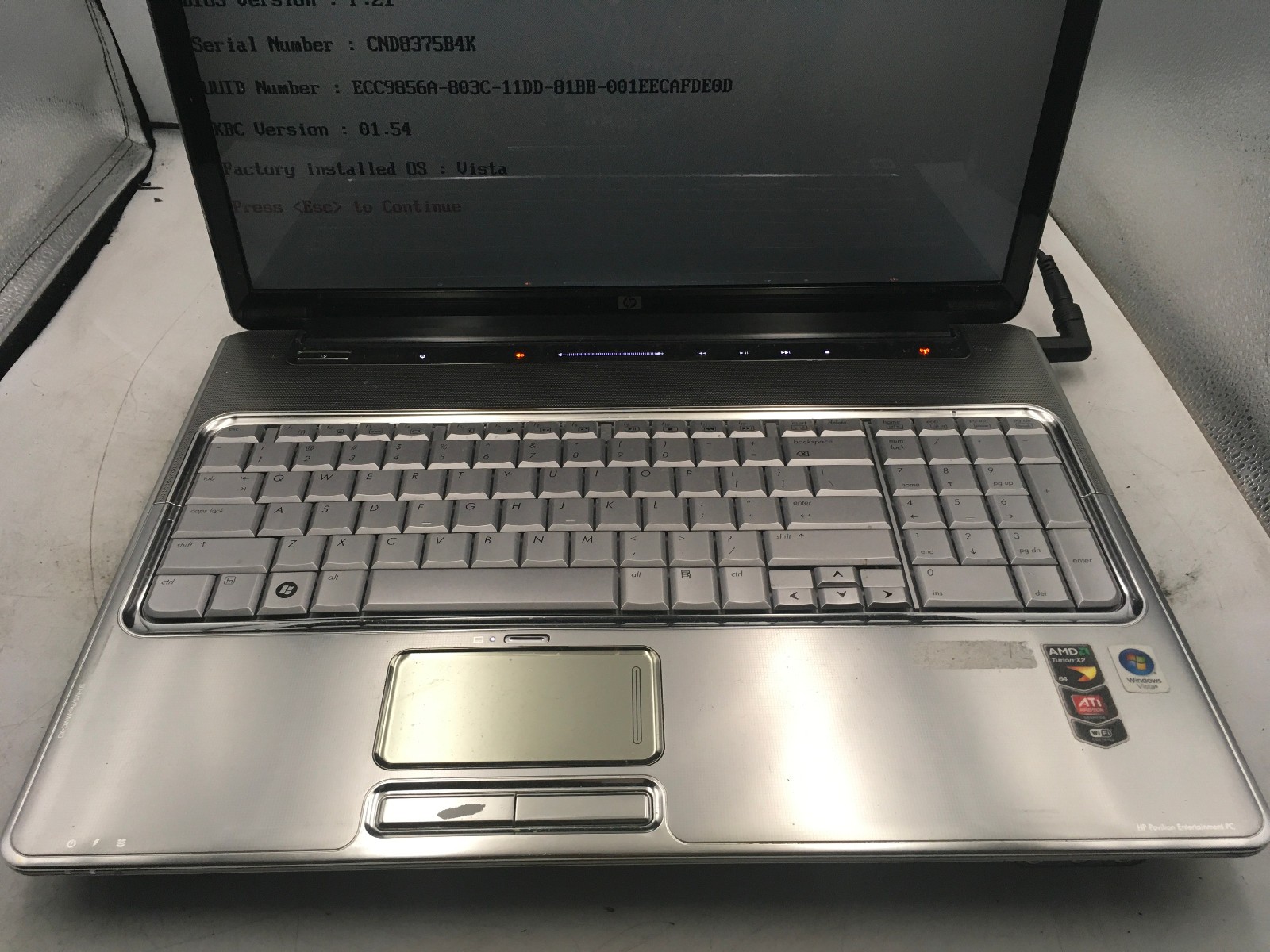 HP PAVILION DV7 1129WM – BOOTS TO BIOS/BIOS LOCK – AMD TURION X2 – 4GB RAM – BB