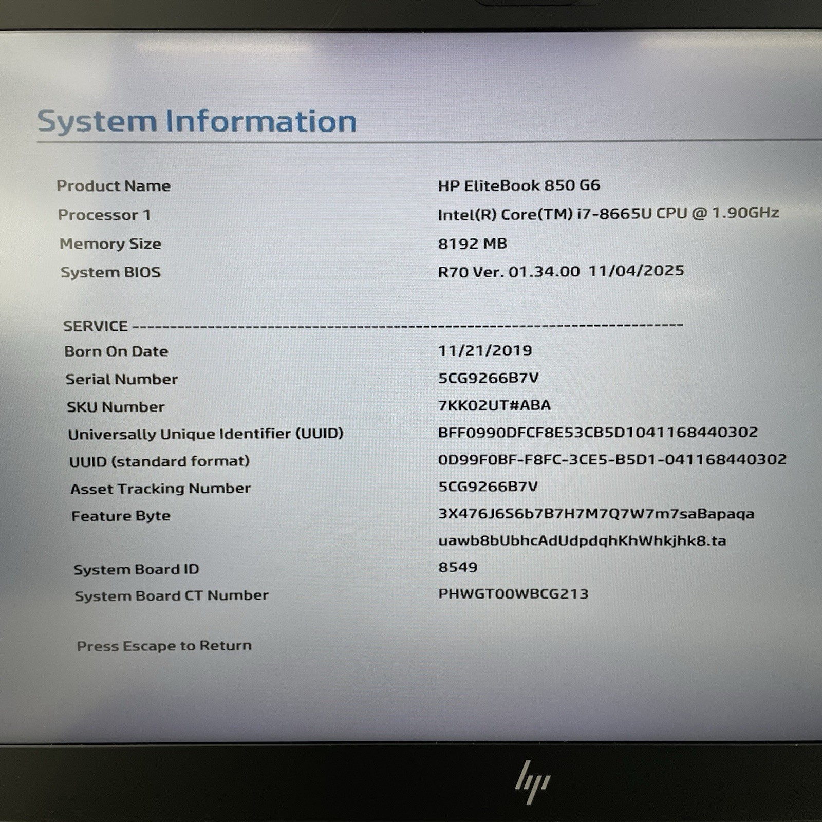 HP EliteBook 850 G6 15.6″ i7-8665U 1.90 GHz 8 GB RAM No SSD/OS/AC – Bad Corners