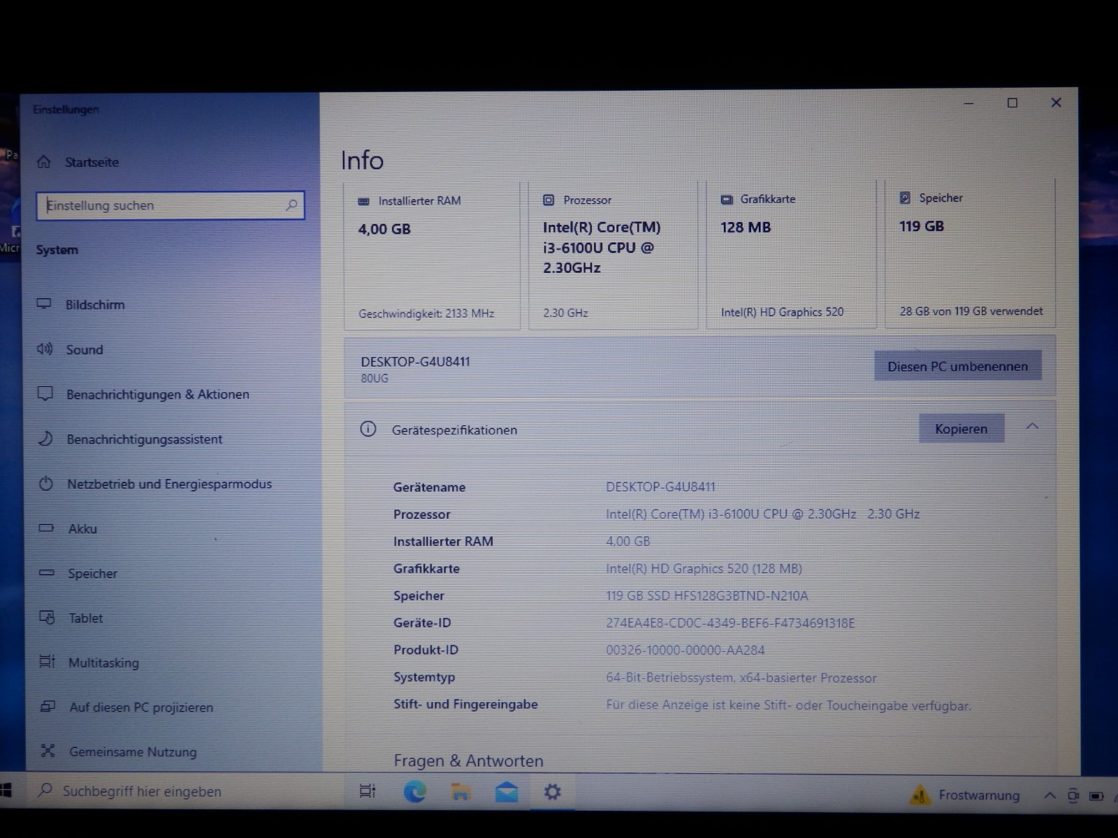 Lenovo IP 310-14ISK – Intel i3-6100U, 4GB Ram, 128GB SSD, HD 520, 14″ Part Faulty
