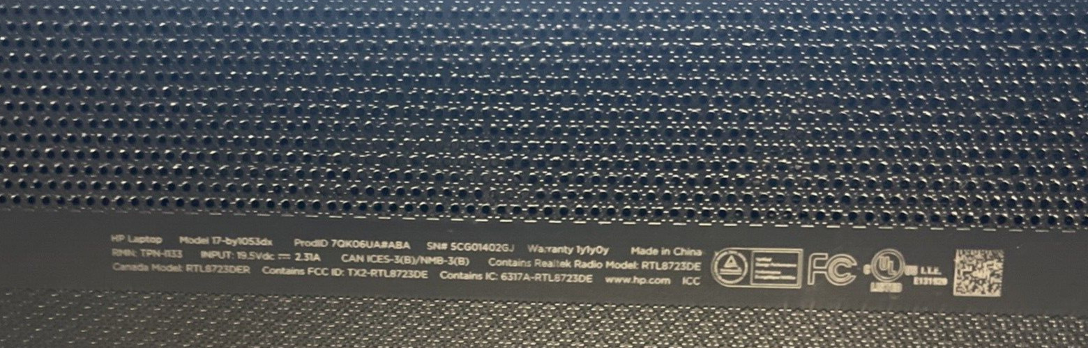 HP Laptop 17-BY1053DX 17.3″HD i5-8265U@1.6GHz 8GB MEM 1 TB NVMe SSD Win 11Home