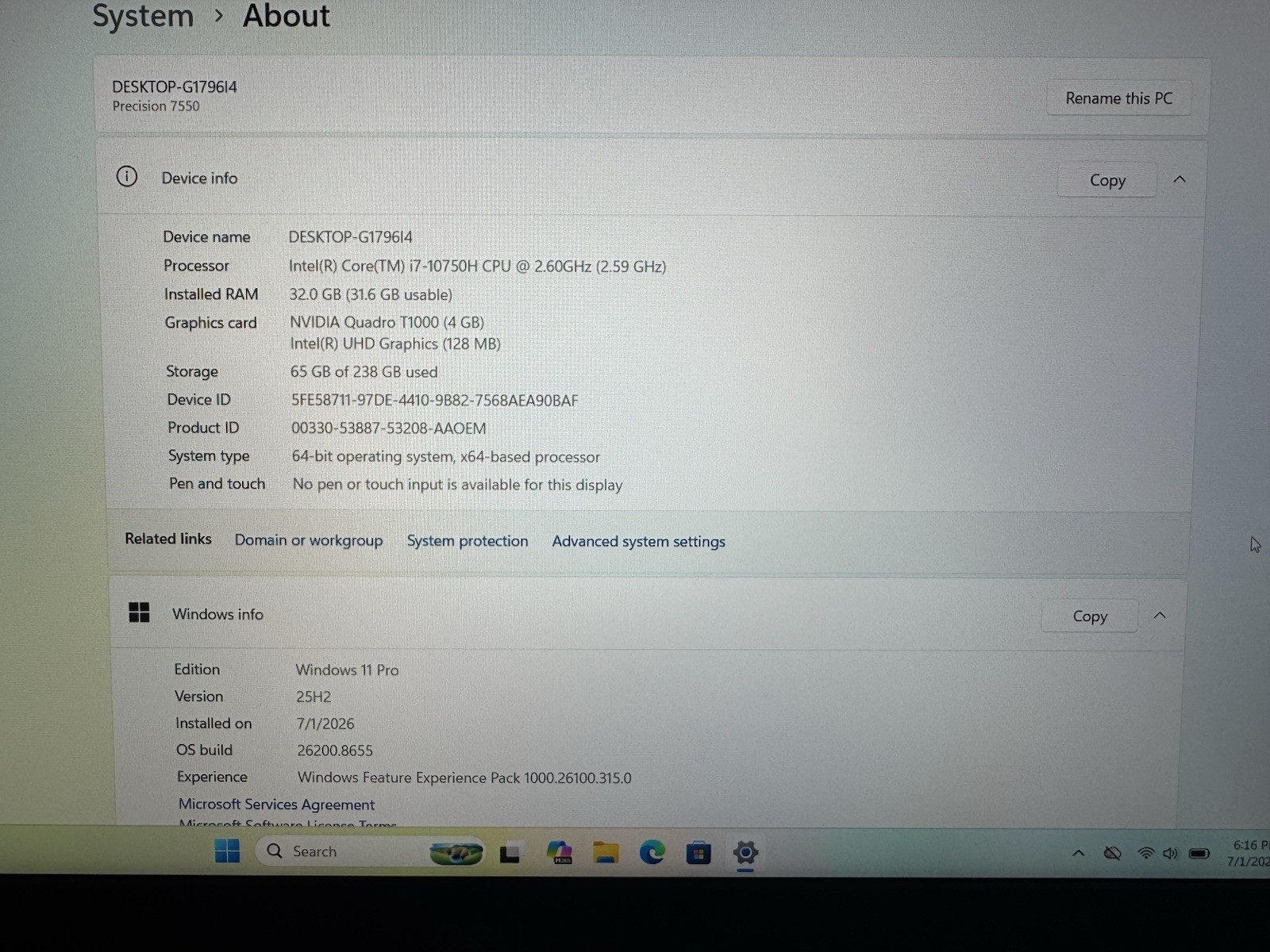 Dell Precision 7550 15.6″ FHD i7-10750H 2.6GHz 32GB 256GB NVIDIA T1000 READ
