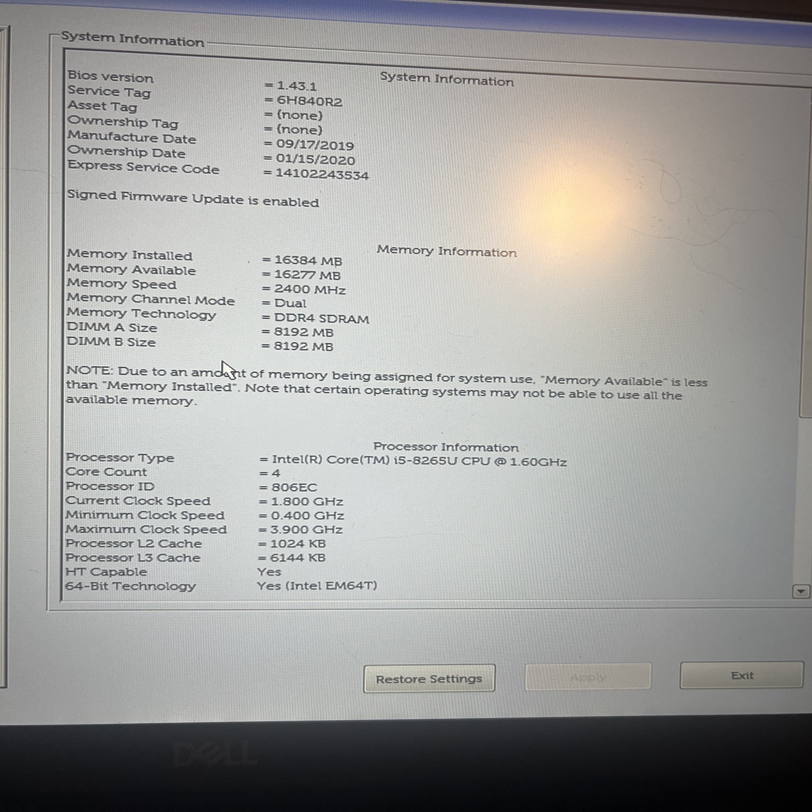 Dell Latitude 5400 Core i5-8265U 1.60 GHz 16 GB 256 GB SSD Windows 11 Pro Laptop