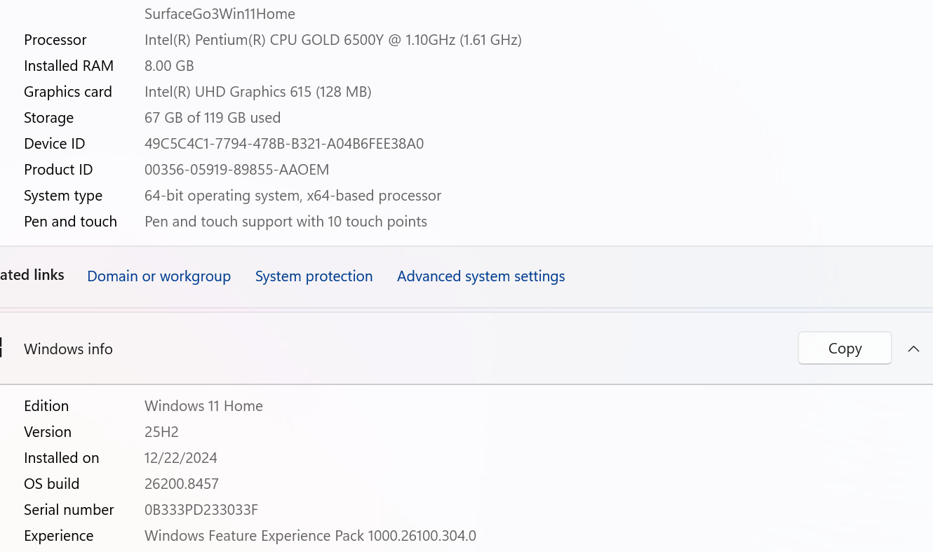 MS Surface Go 3, TypeCover, Power Supply, 8GB RAM, 128GB SSD, Battery Health 88%