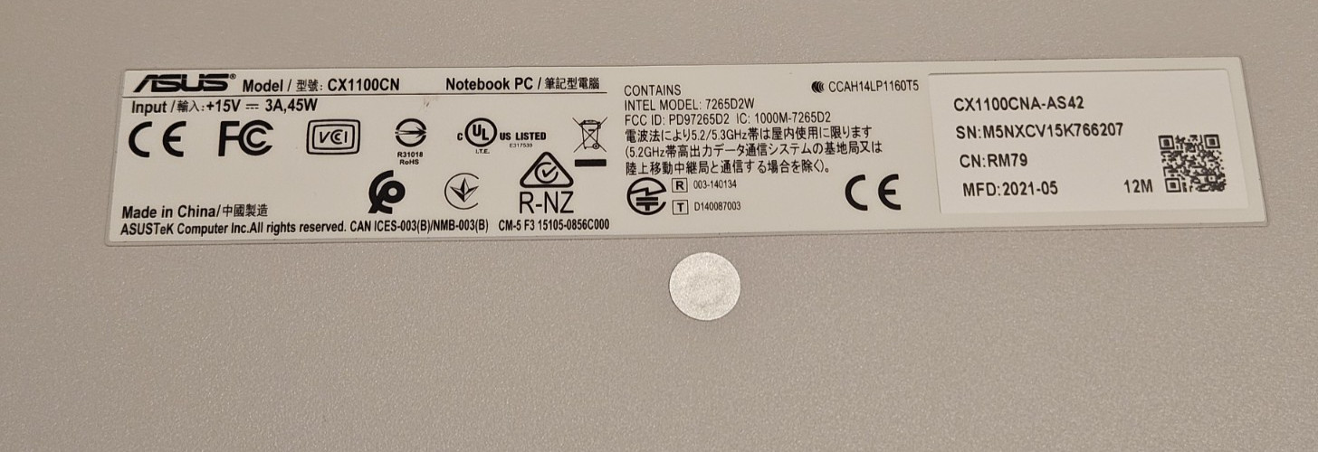 ASUS Chromebook CX1 11.6″ Display Intel N3350 32GB eMMC 4GB RAM CX1100CNA-AS42