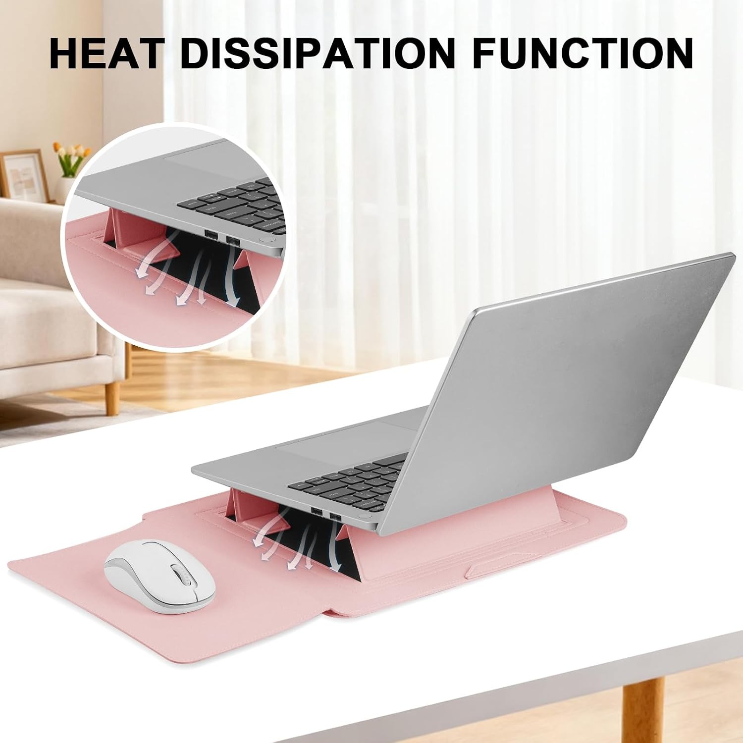 PU Leather Laptop Sleeve Case with Stand for 15.6″ MacBook Pro 16/15.4” Pink