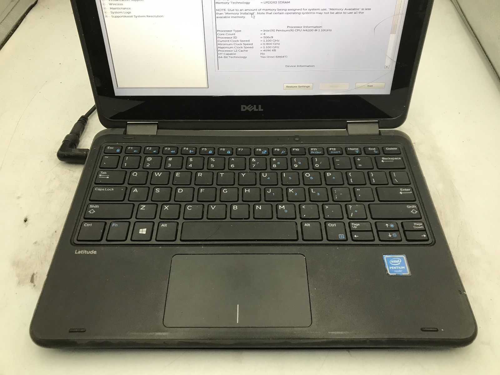 DELL LATITUDE 3189 – BOOTS TO BIOS – INTEL PENTIUM N4200 – 4GB RAM -READ DESC-BB