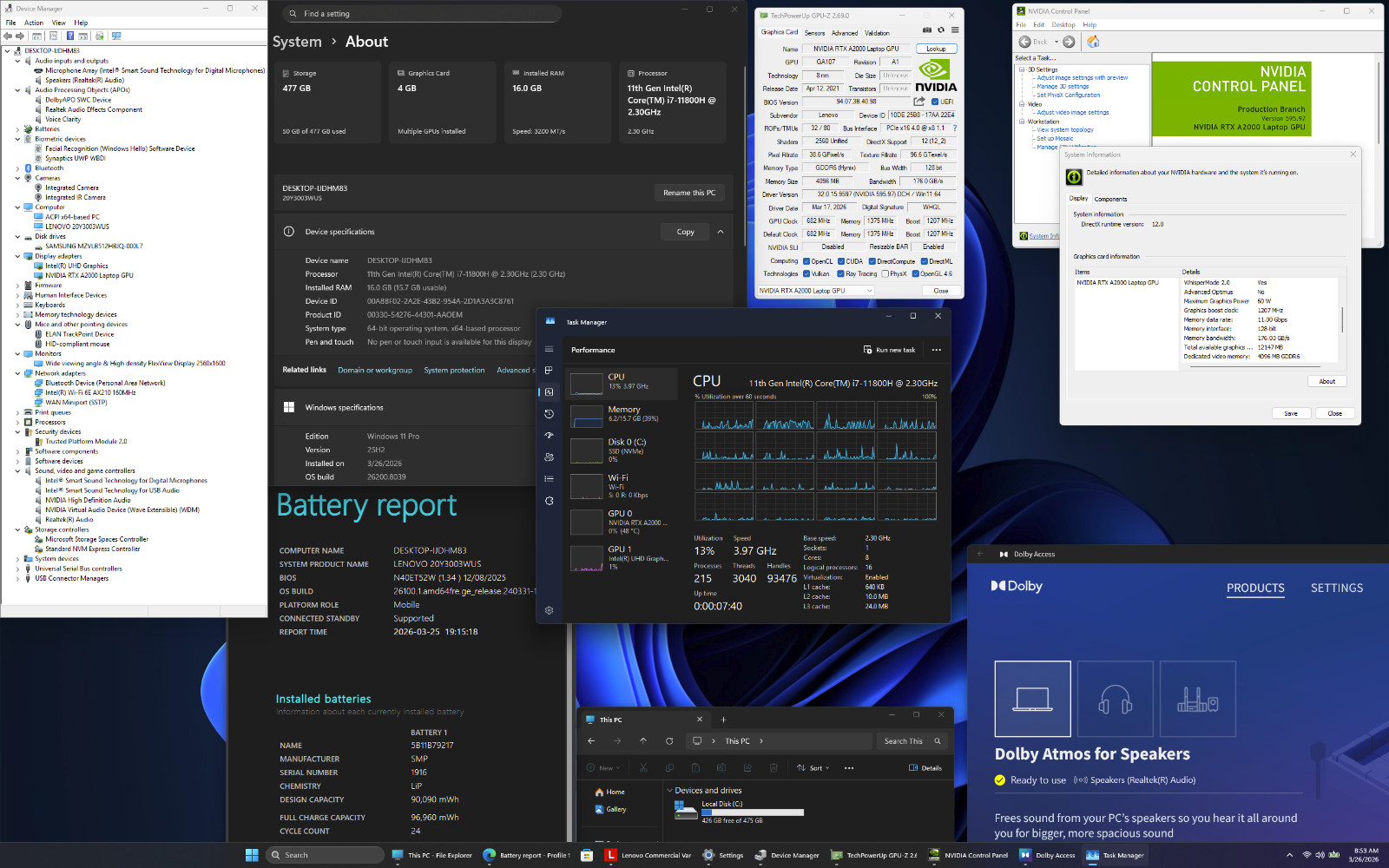 Lenovo ThinkPad P1 Gen 4 i7-11800H 16 2560×1600 16GB 512GB SSD NVIDIA RTX A2000