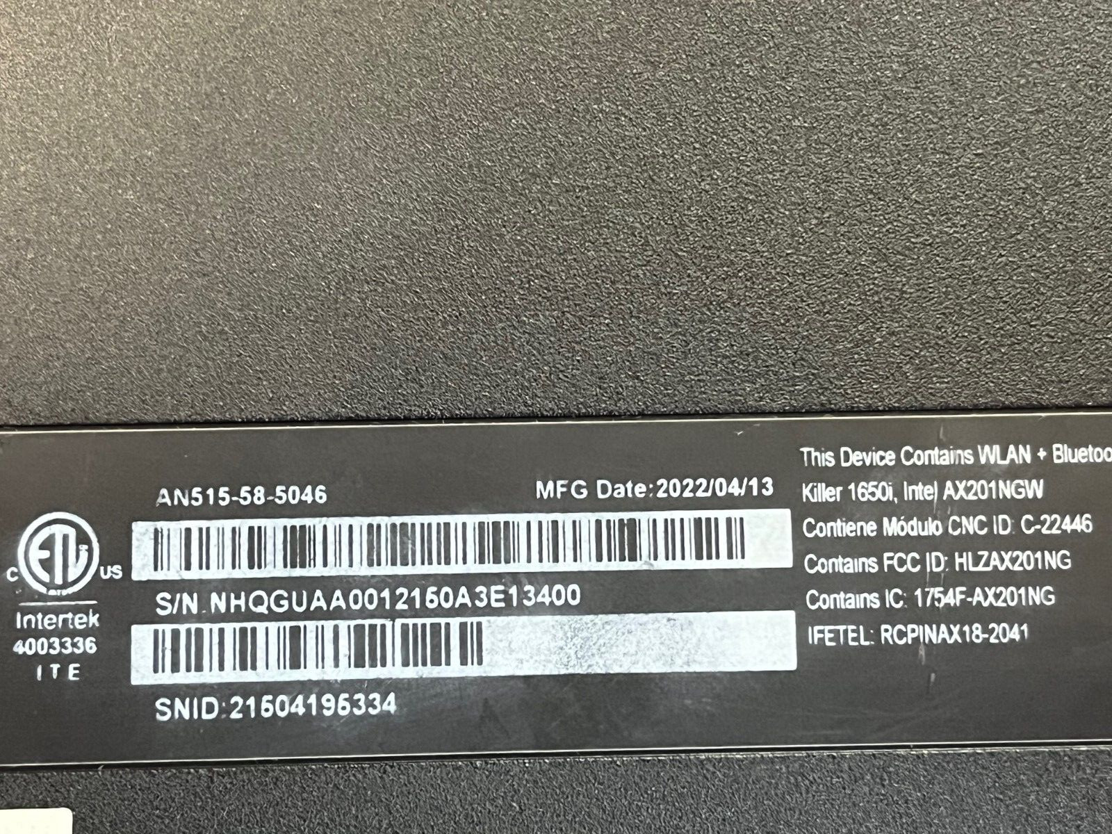 Acer Nitro 5 15.6″ AN515-58 16GB 512GB 3050 Ti i5-12500H 3.1GHz 144Hz Refresh