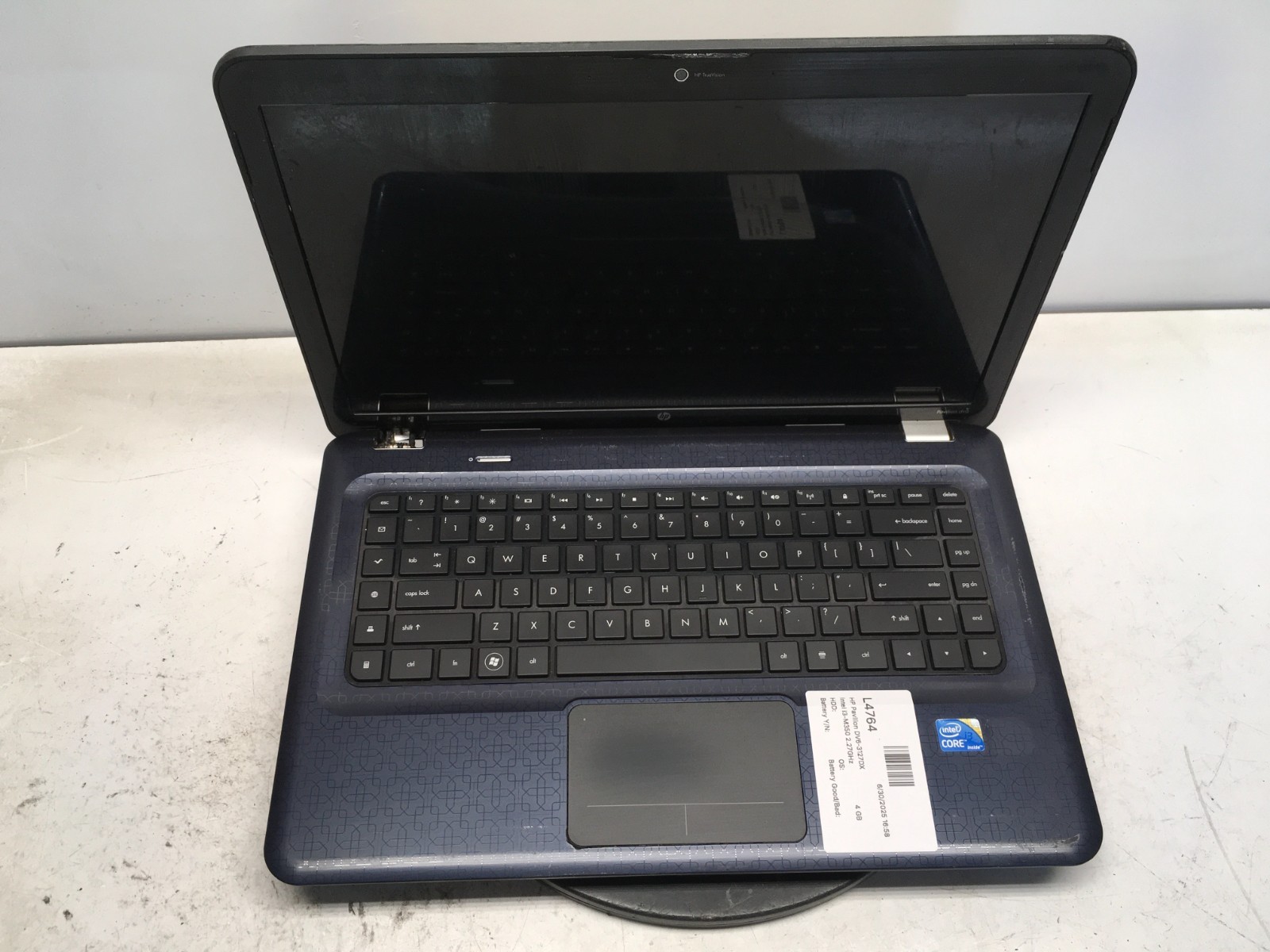 HP Pavilion DV6-3127DX Intel i3-M350 2.27GHz 4 GB NO HDD/Battery – Rough
