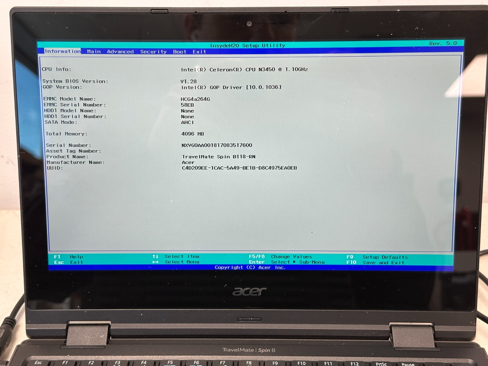 Acer TravelMate Spin B118-RN N3450 4GB RAM 64GB eMMC BAD BATT NO OS/AC #04