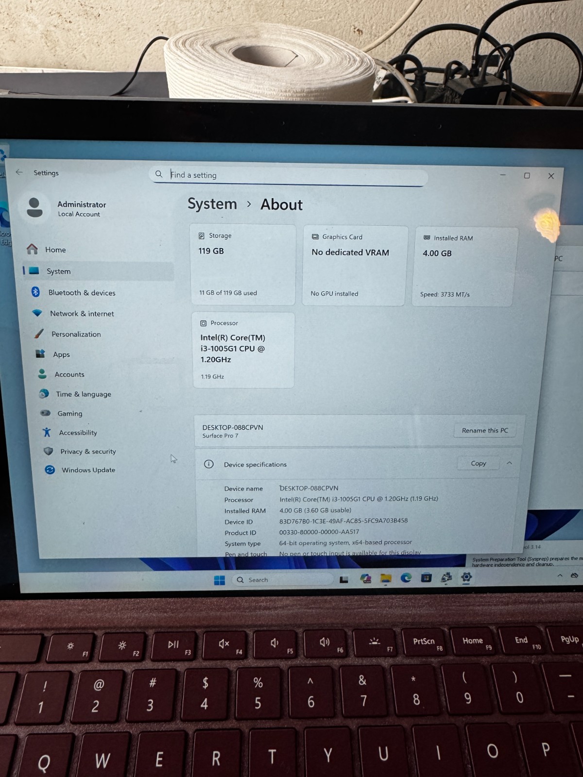 Microsoft Surface Pro 7 Core I3-1005G1 128GB SSD 4GB RAM Laptop #6414