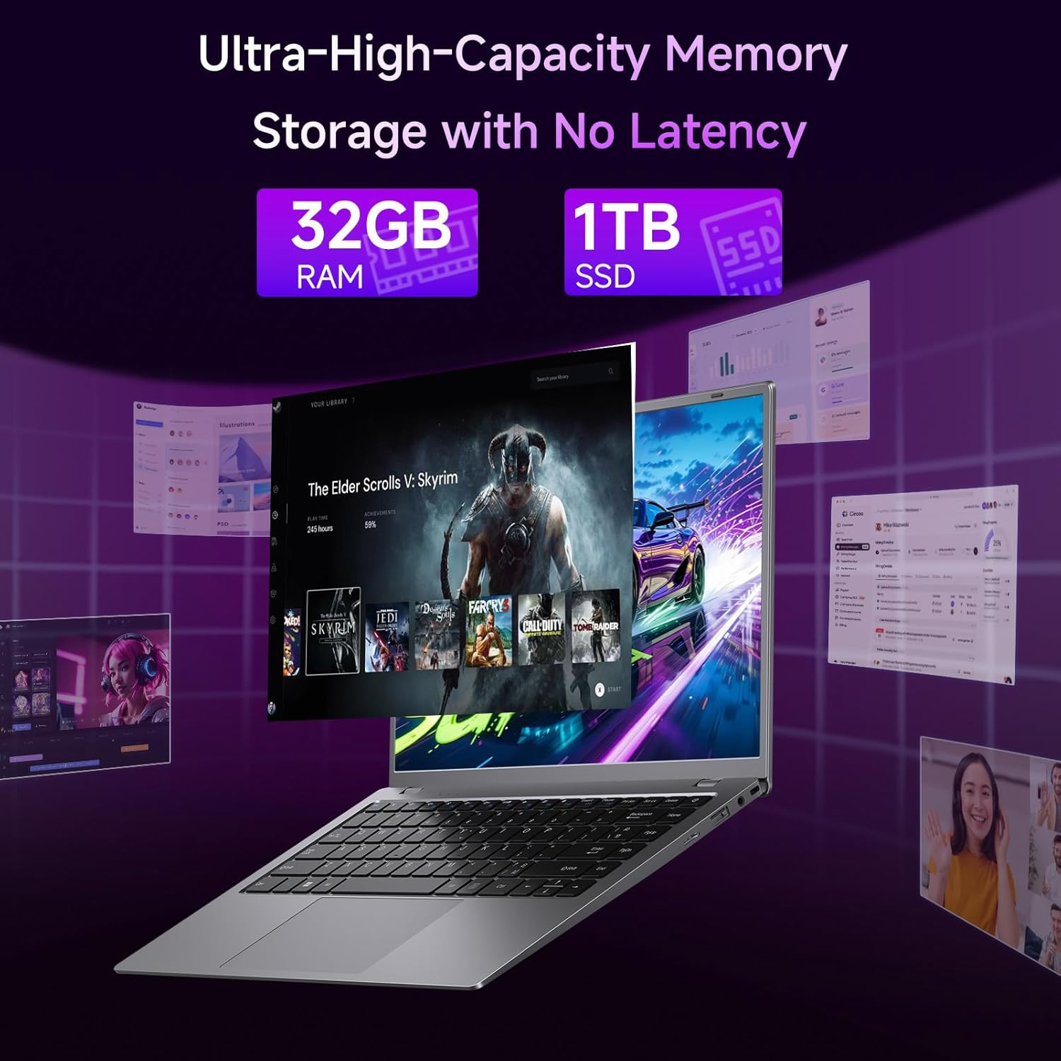Laptop 32GB RAM 1TB SSD, Gold Pentium Processor (Up to 3.4Ghz), 14 Inch IPS FHD