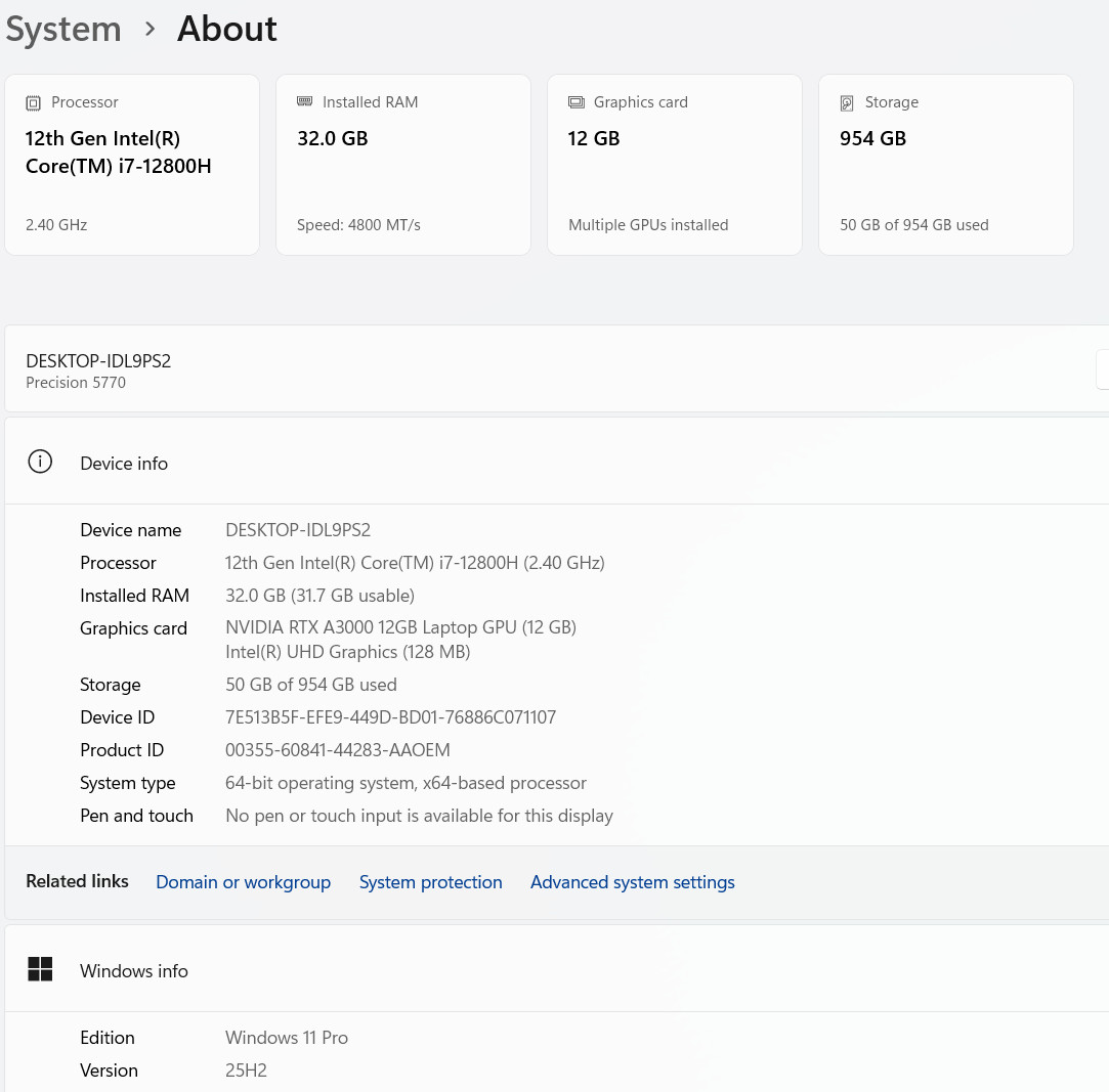 Dell Precision 5770 Intel i7-12800H 32GB RAM 1TB NVMe 17.3″ RTX A3000 WIN 11 PRO