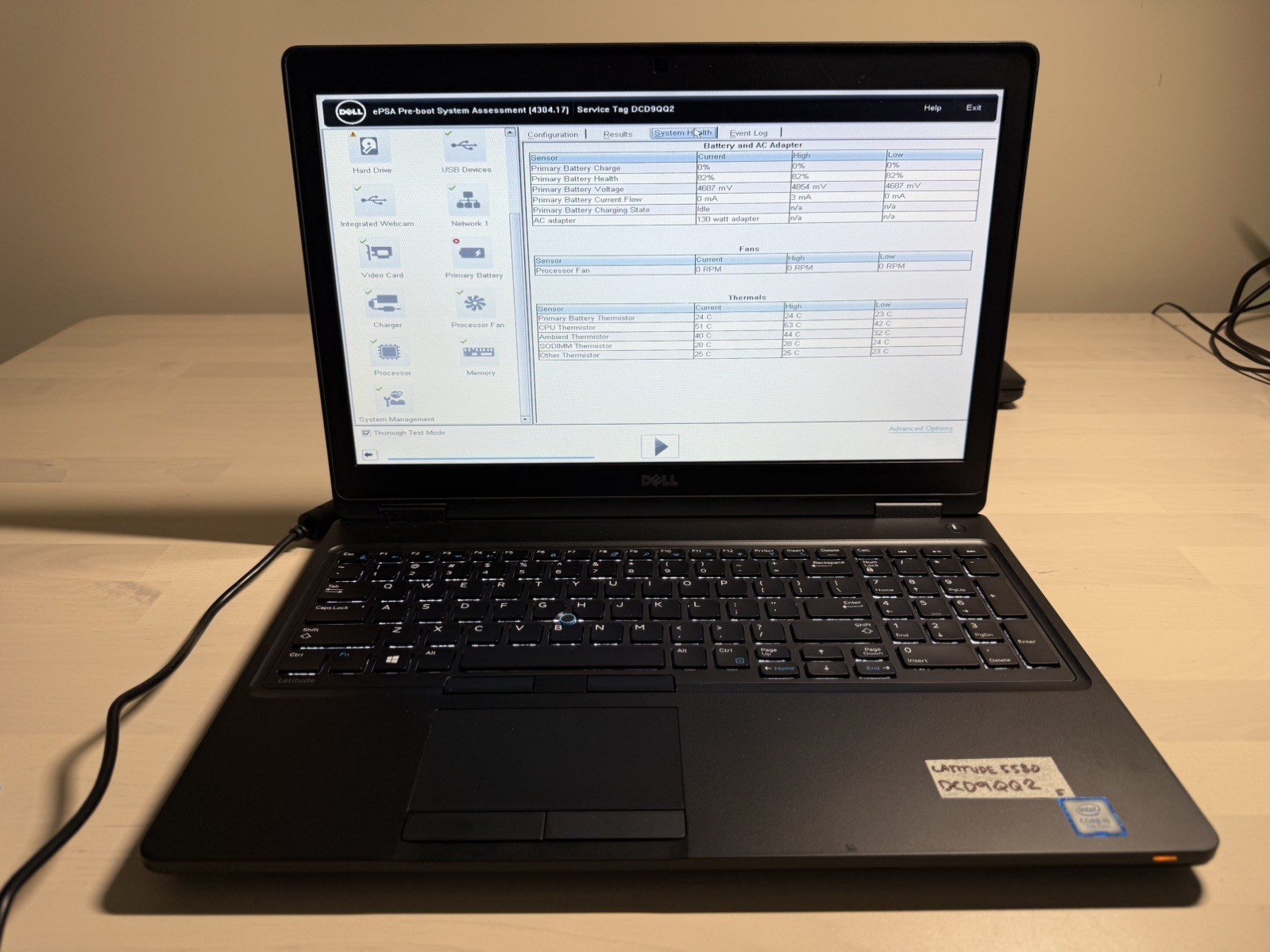 Dell Latitude 5580 Laptop Intel Core i5 7th Gen No HD/OS/AC Adapter- Bad Battery