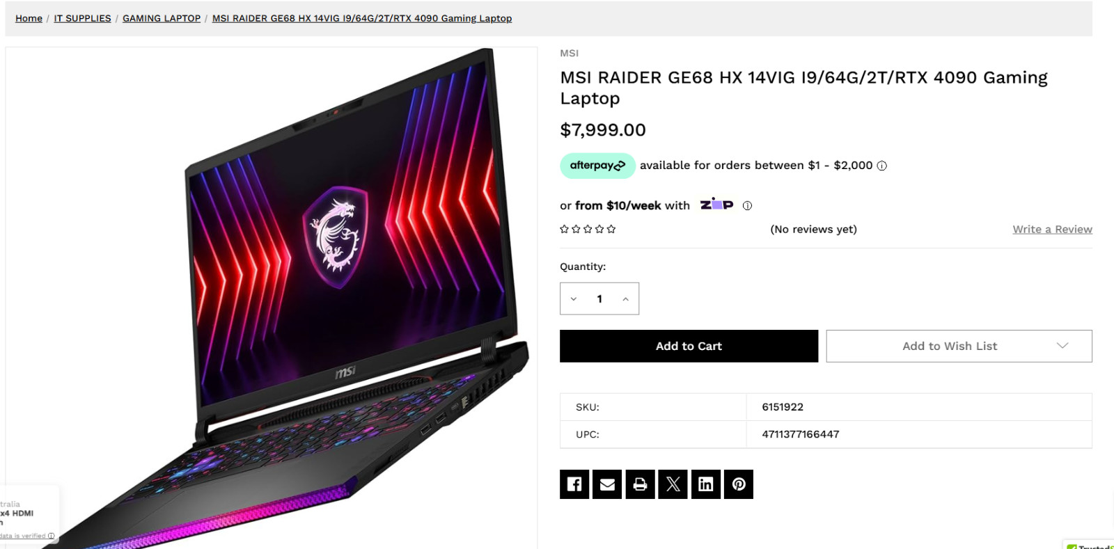 MSI RAIDER GE68 RTX 4090 i9 14900HX 32GB RAM 2TB SSD 4K 120HZ – WORTH $7499
