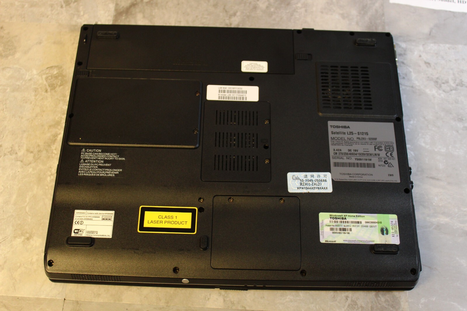 Toshiba Satellite L25-S1215 40GB HDD Windows XP 1.12Gb Ram Celeron M@1.5GHz CPU
