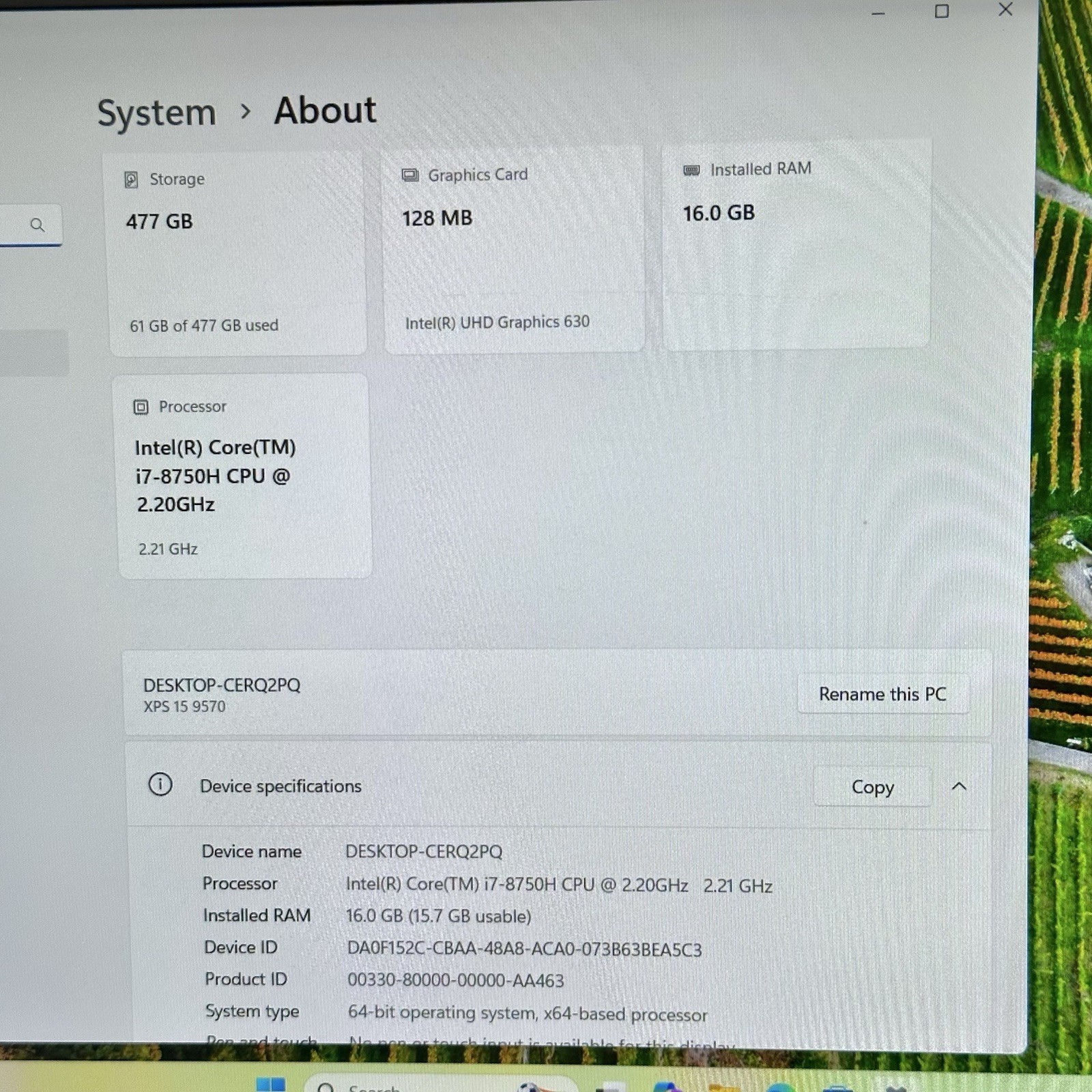 Dell XPS 15 9570 Core i7-8750H 2.20GHz 16GB 256GB SSD GTX 1050 Ti Win 11 Pro