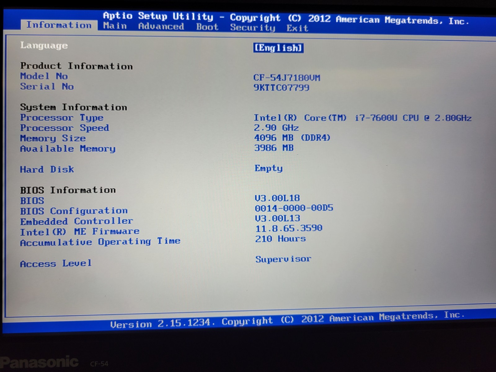 Panasonic ToughBook CF-54 i7-7600U 4GB RAM *NO OS/HDD/BATT* *BIOS/READ* | LP526