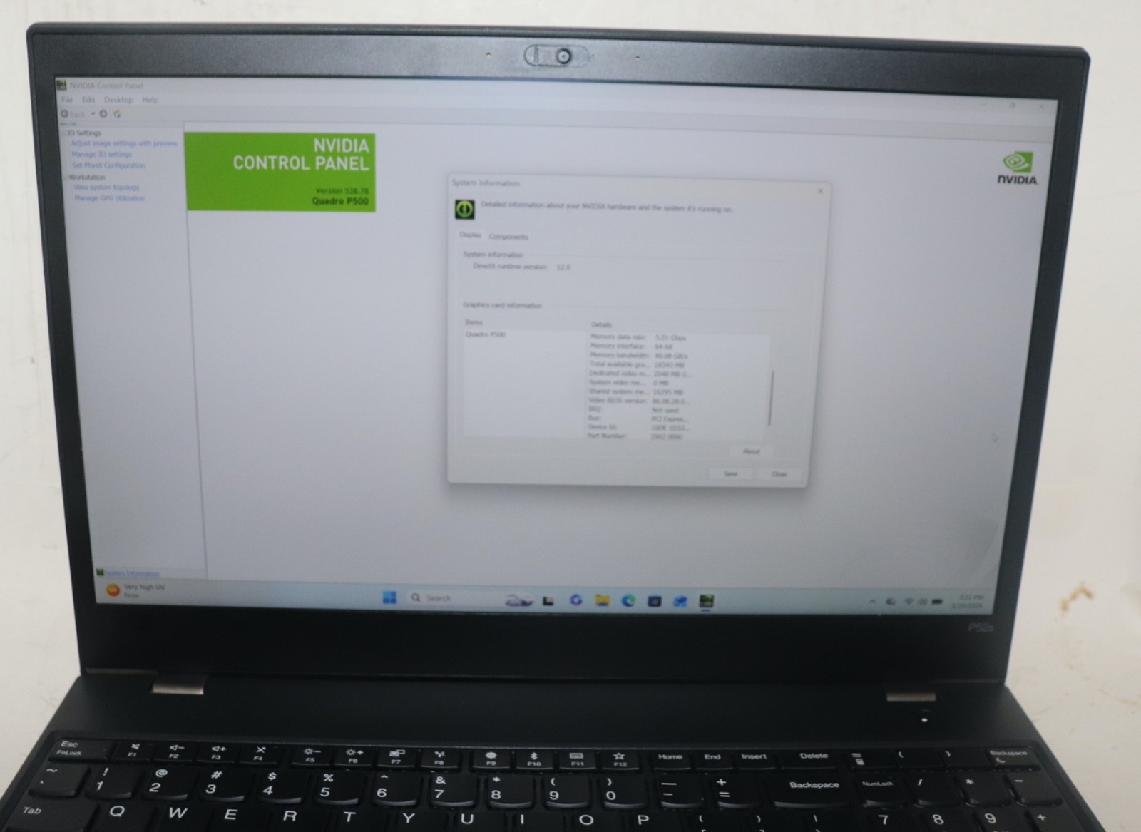 Lenovo ThinkPad P52s|Intel core i7@1.80GHz|32GB RAM|256GBSSD|WIN11.Prof|NVIDIA