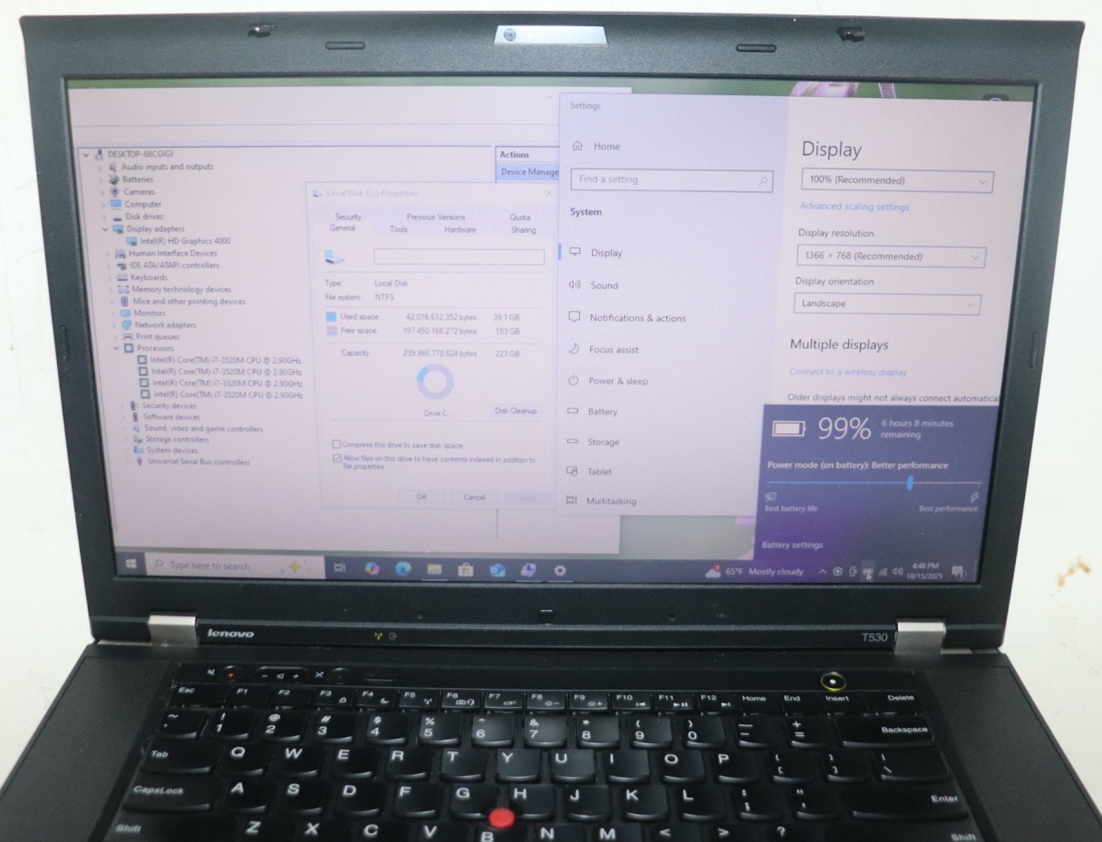 Lenovo ThinkPad T530|Core i7@2.90 GHz|16GB RAM|256GB SSD|WIN 10 PROF|Webcam