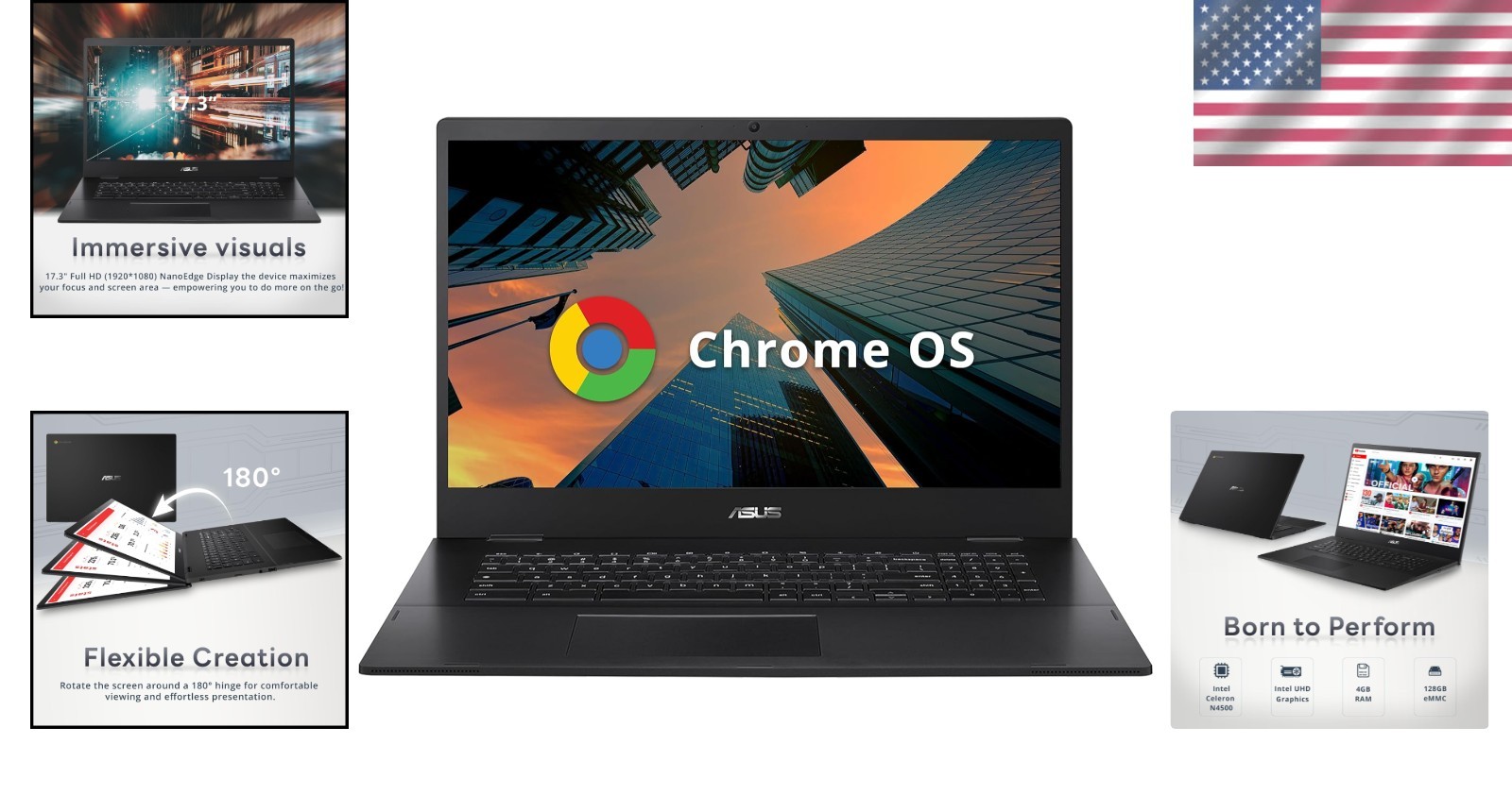 Chromebook CX1700 17.3″ FHD Laptop, Intel Celeron