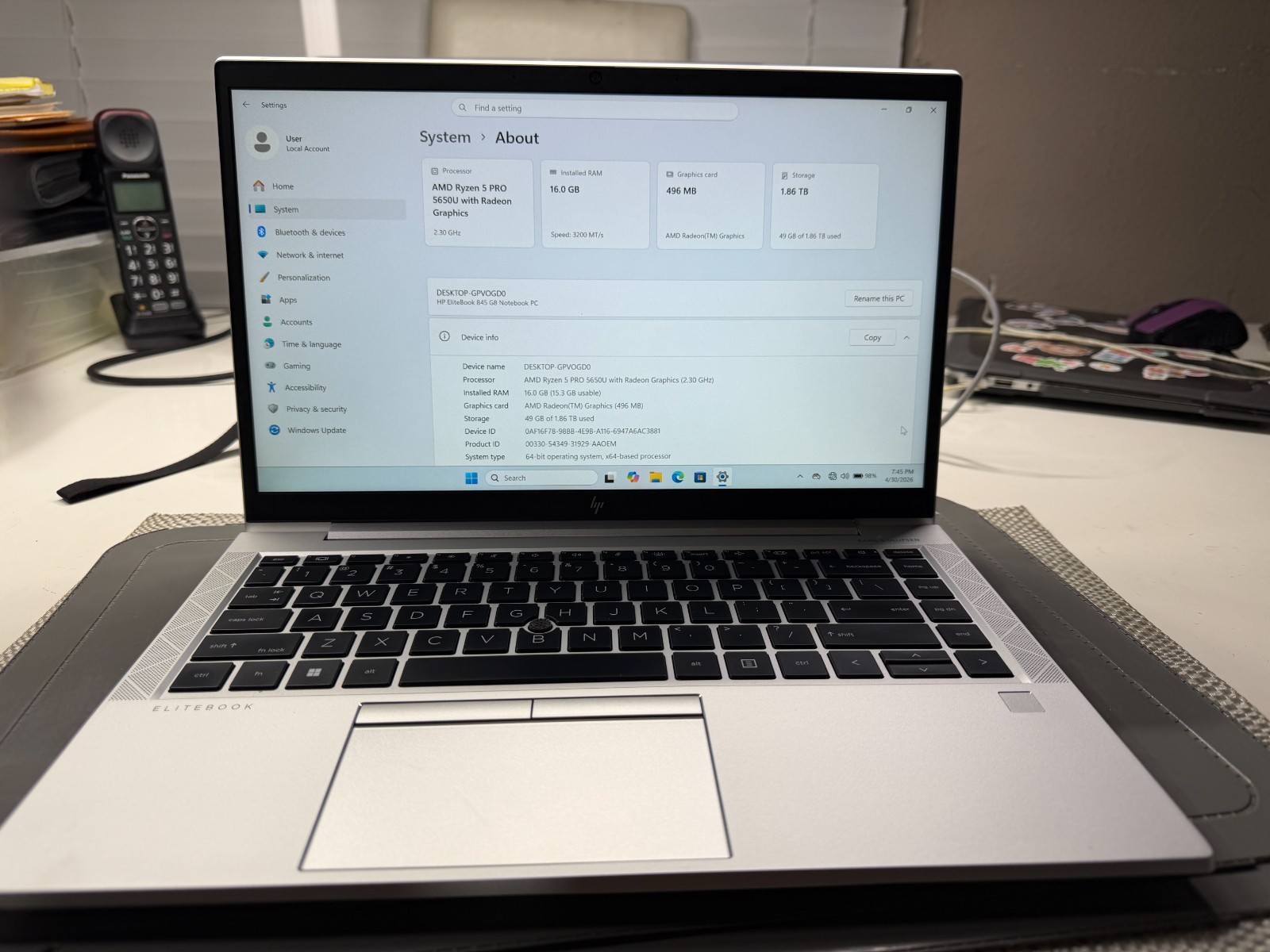 hp elitebook 845 G8 LAPTOP,AMD RYZEN 5 PRO, 16GB RAM 2T M.2