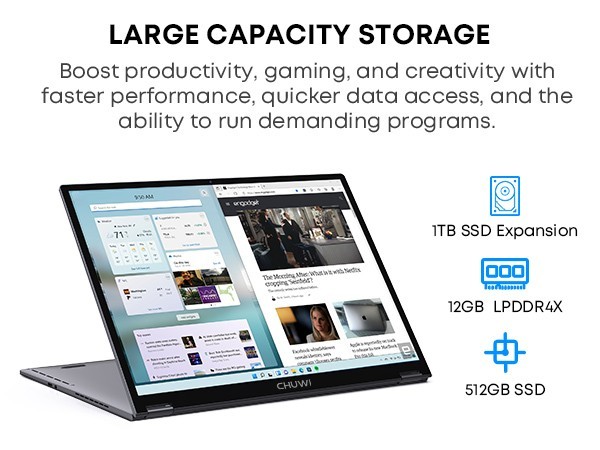 CHUWI FreeBook 13.5″ Touch Laptop Intel N100 12GB LPDDR5 512GB SSD Windows 11