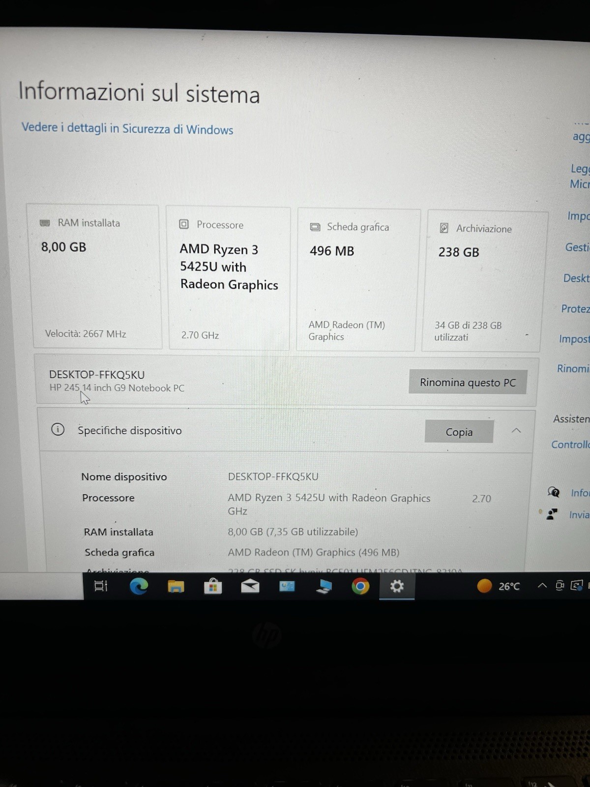 HP 245 G9 AMD Ryzen 3 5425U 14″ FHD 8GB RAM 256GB NVMe SSD Windows 10 Pro