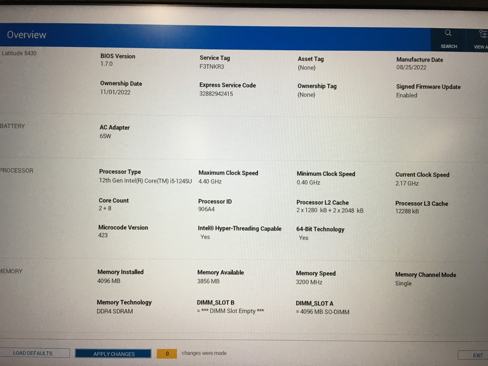 Dell Latitude 5430 14″ i5-1245U 4GB RAM *AS IS/No HDD/No OS/*BIOS* | C878