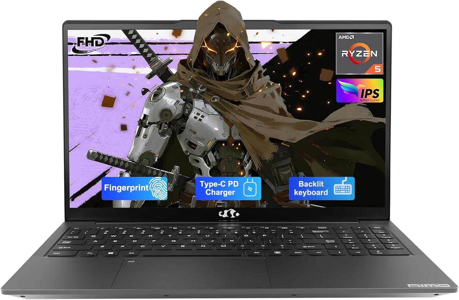 NIMO 15.6” IPS FHD-Laptop, AMD Ryzen 5, 16GB RAM 512GB SSD 4 Cores Up to 3.7GHz