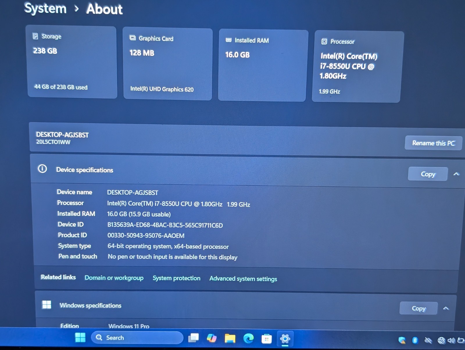 Lenovo ThinkPad T480 Laptop : i7-8550u | 16GB Ram | 256GB M.2