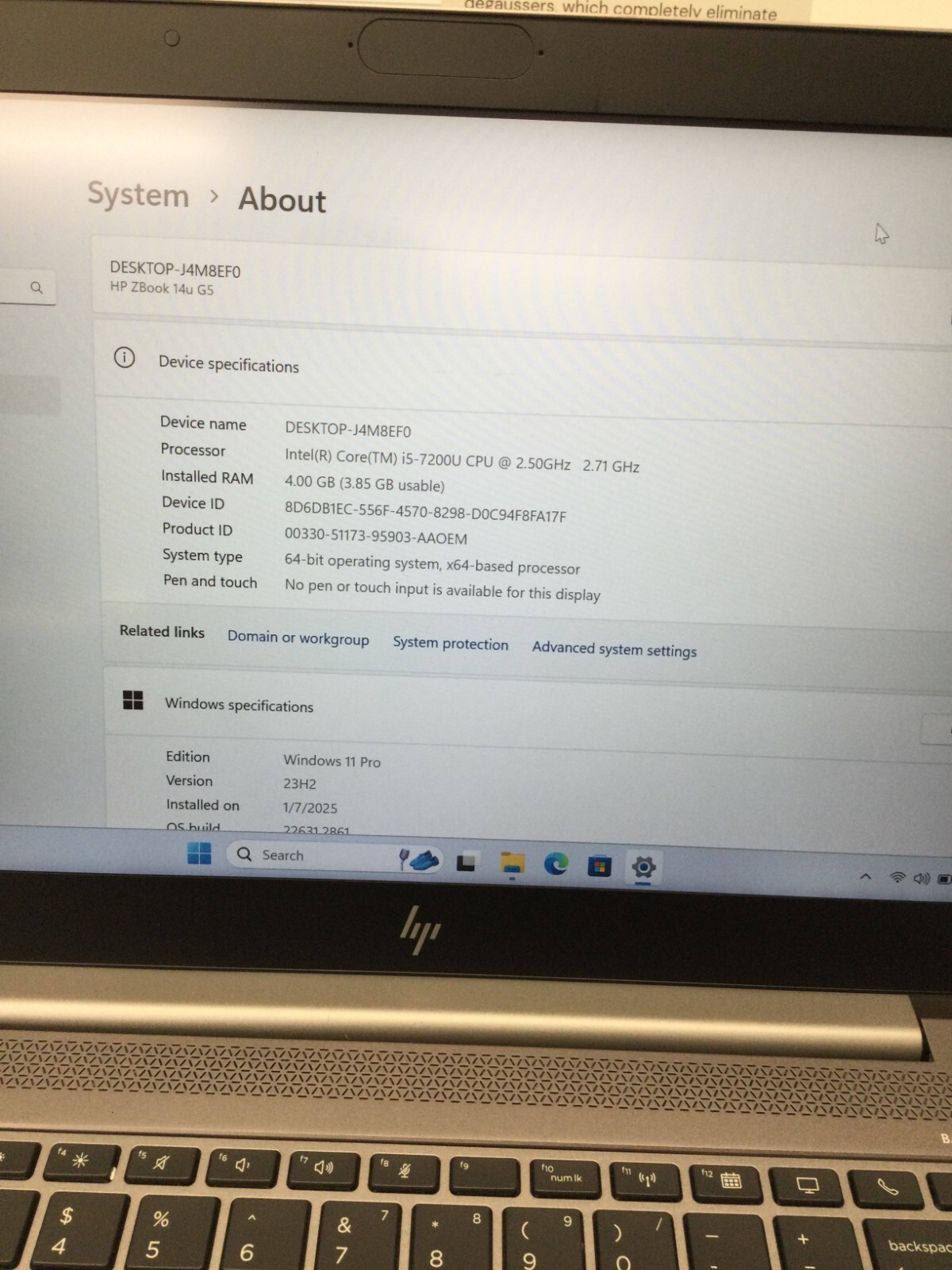 HP ZBook 14U G5 i7th gen 2.50GHz 4GB RAM 128GB SSD 14” Windows 11 pro