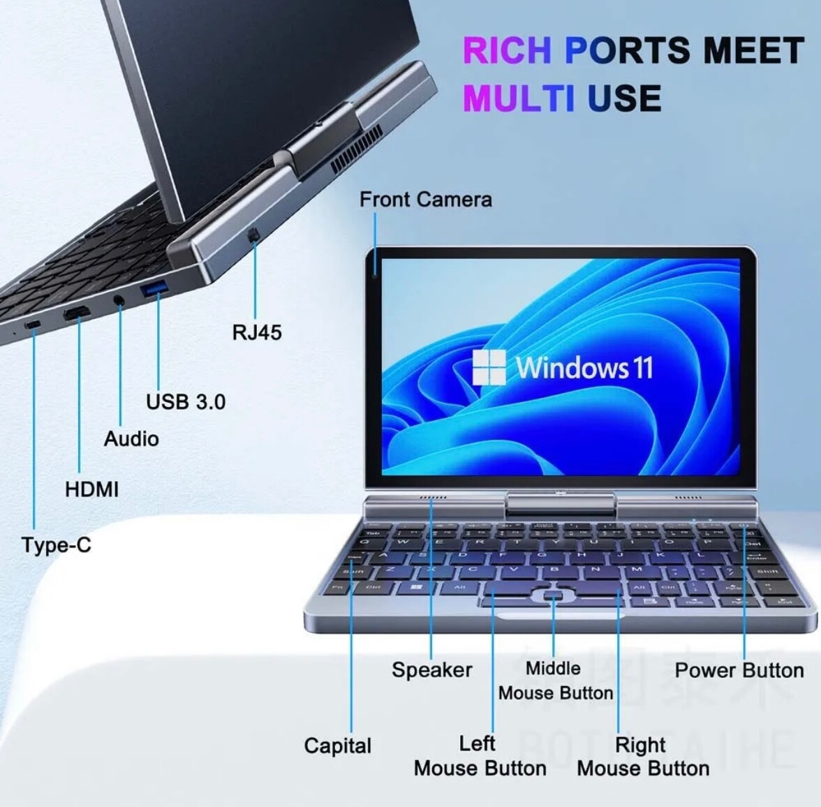 3 in 1 Win 11/10 Micro Laptop Intel Notebook 8″ Touch 12G RAM 256GB SSD