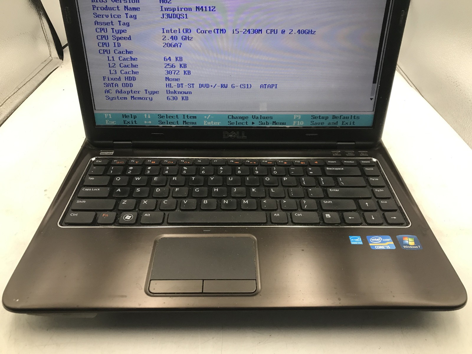 DELL INSPIRON N411Z – BOOTS TO BIOS – INTEL I5 2430M – 14″ – NO RAM – READ – BB!