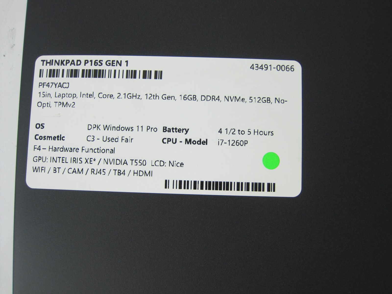 Lenovo ThinkPad P16s Gen 1 15″ 16GB DDR4 i7-1260P 2.1GHz 512GB NVMe Win11Pro