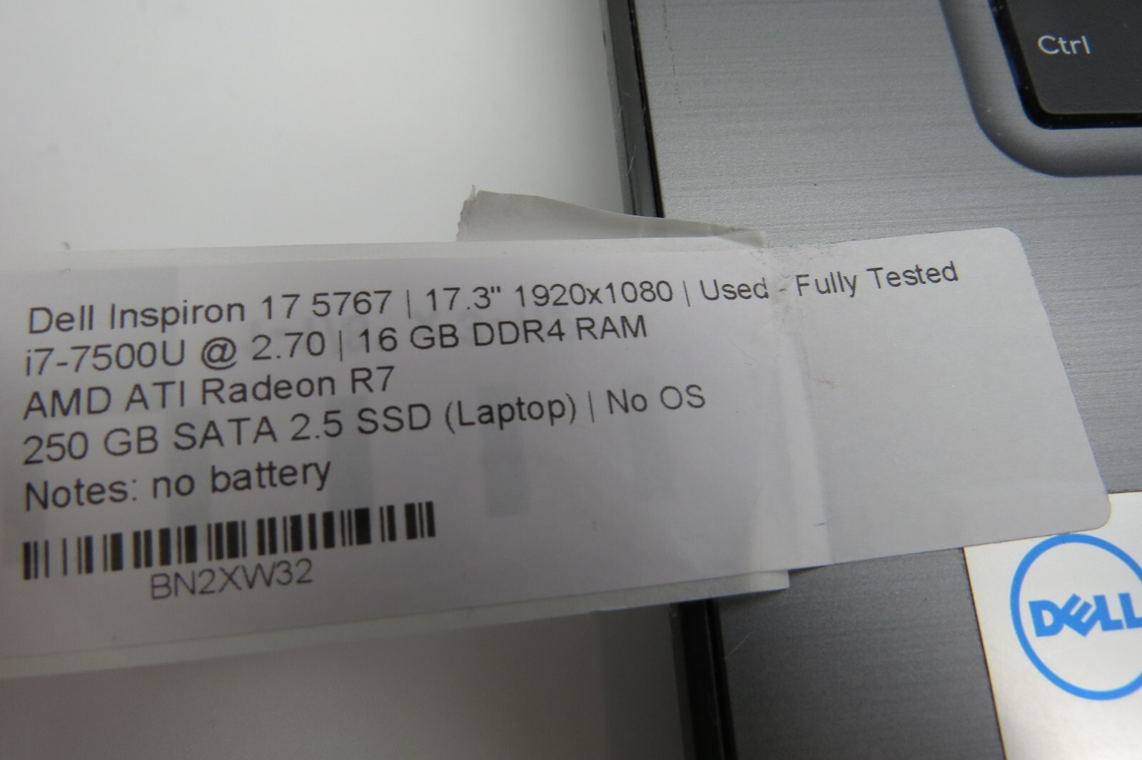 Dell Inspiron 17 5767-17.3″-i7-7500U@2.70GHz-16GB RAM-250GB 2.5 SSD-NO OS *READ*