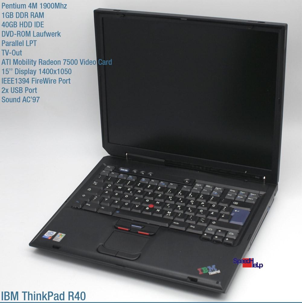 NOTEBOOK IBM THINKPAD R40 INTEL PENTIUM 4M 1900MHZ LAPTOP 1GB 40GB LPT 1400×1050