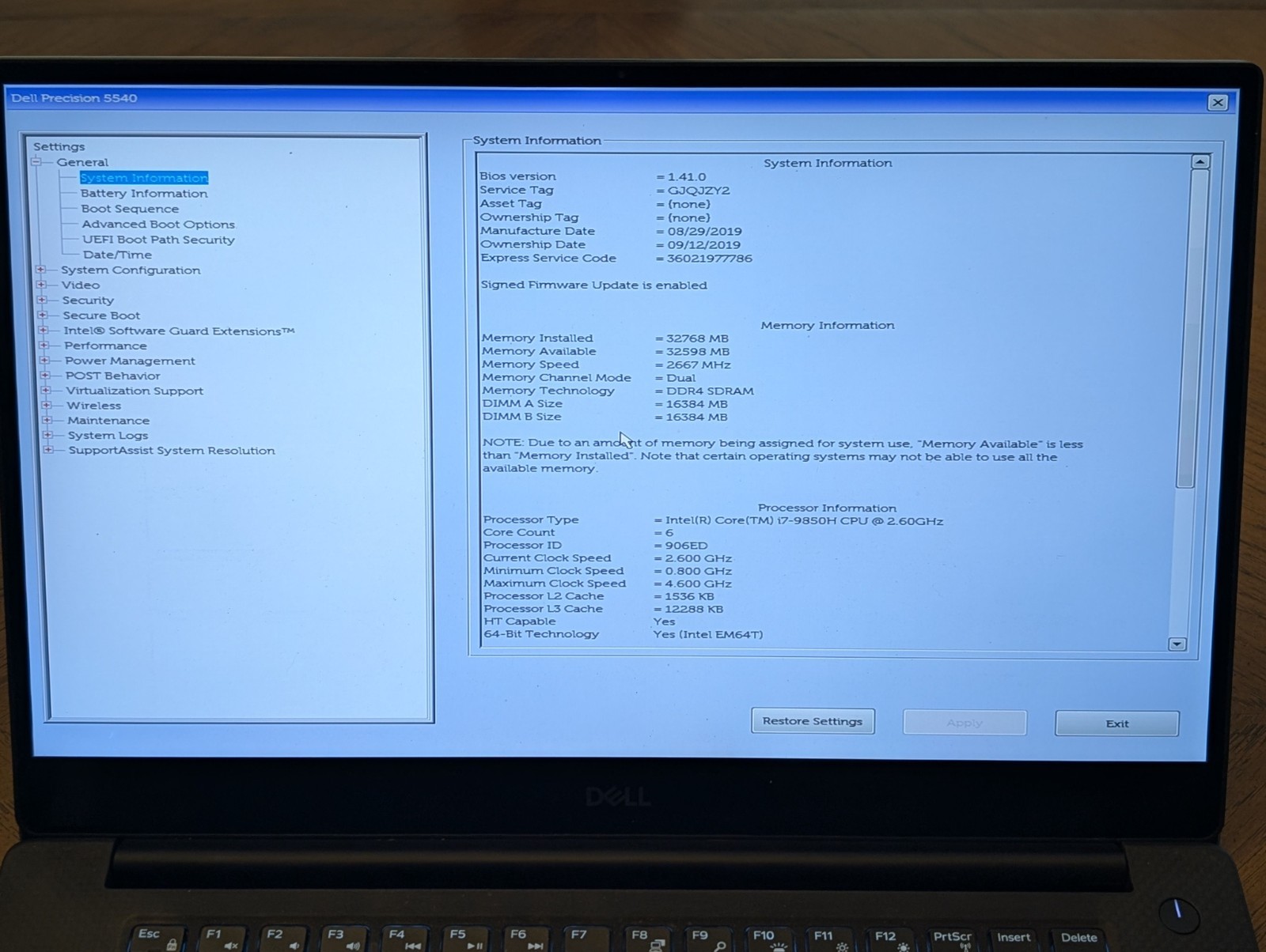 Dell Precision 5540 15.6″ Core i7-9850H 32GB RAM 512GB SSD Quadro T1000 Win 11