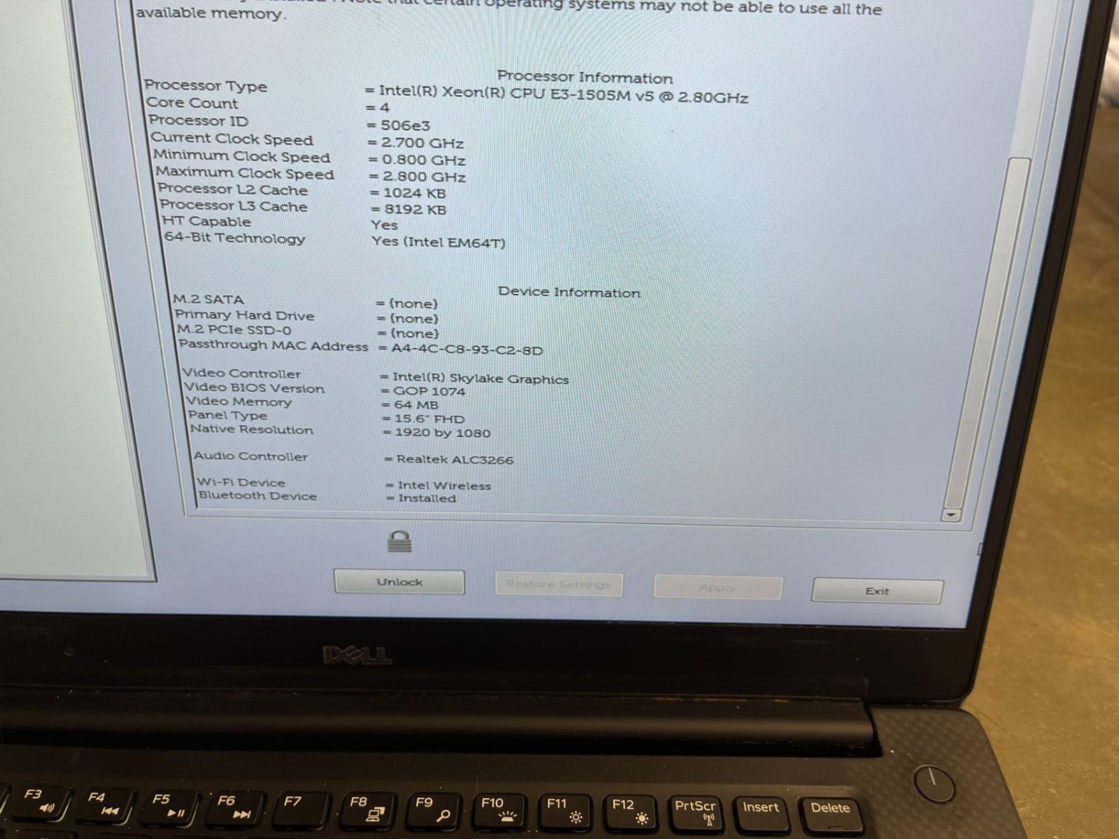 LOTX6 Dell Precision 5520 15.6″ Xeon E3-1505M M1200 SCREEN MOTHERBOARD *READ*