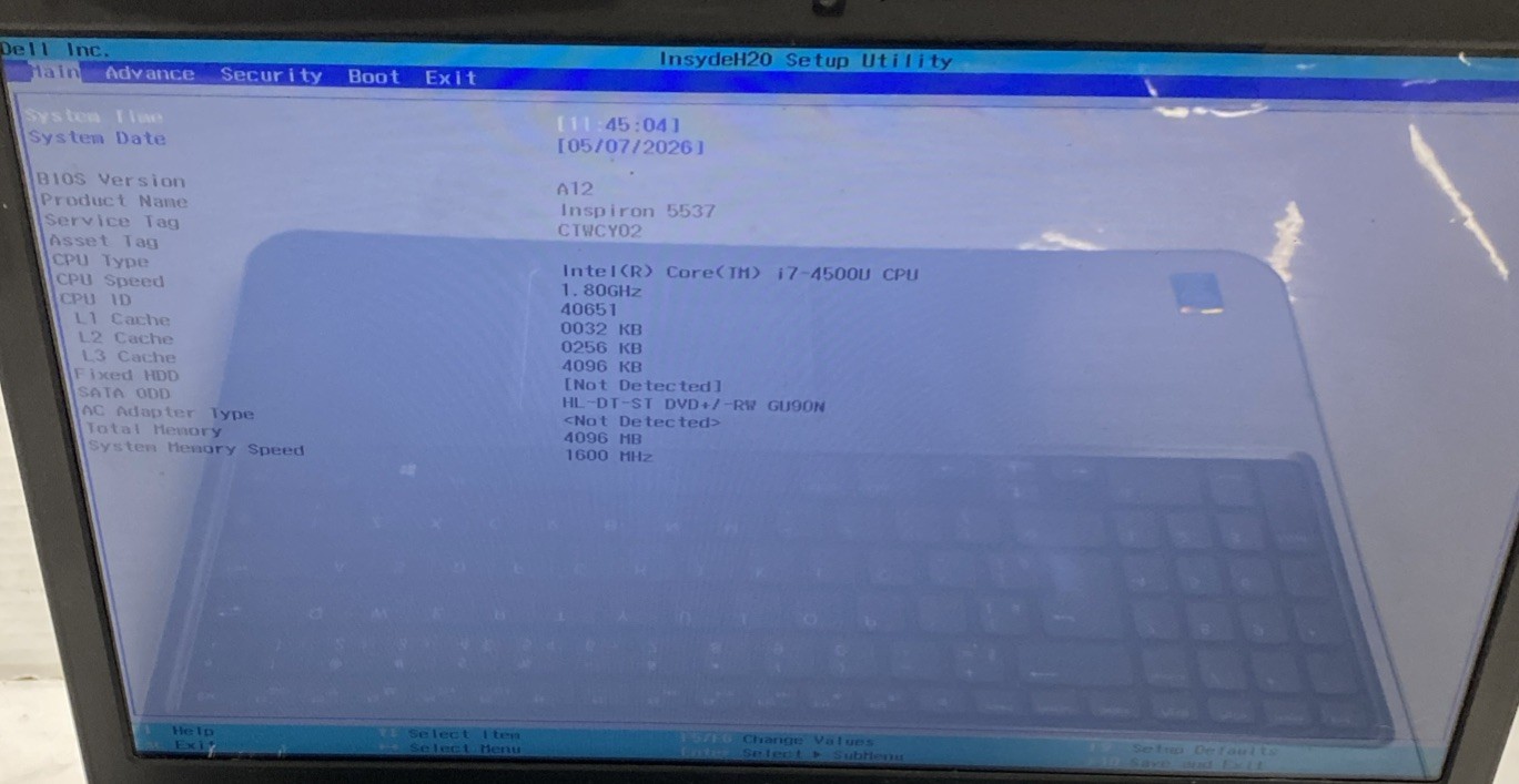 Dell Inspiron 5537 Intel i7-4500U 1.8GHz 4 GB NO HDD -READ