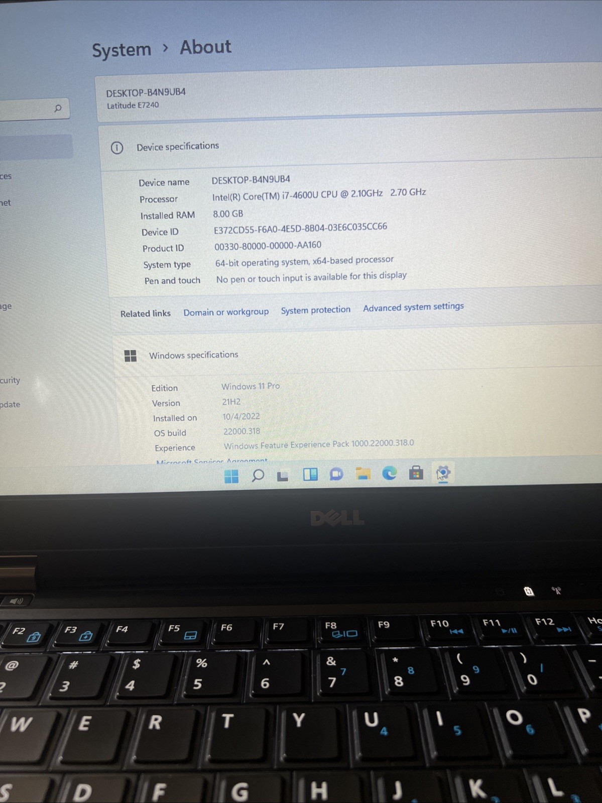 Dell Latitude E7240 Laptop Intel Core i7 2.10GHz 8GB Ram 250 GB HD