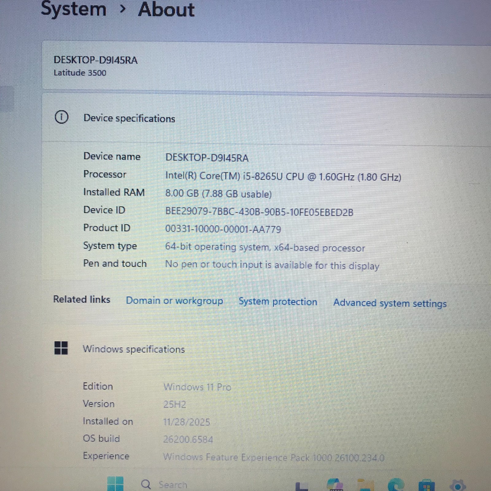 Dell Latitude 3500 15.6″ i5-8265u 1.6GHz 8GB RAM 256GB M.2 SSD (Windows 11 Pro)