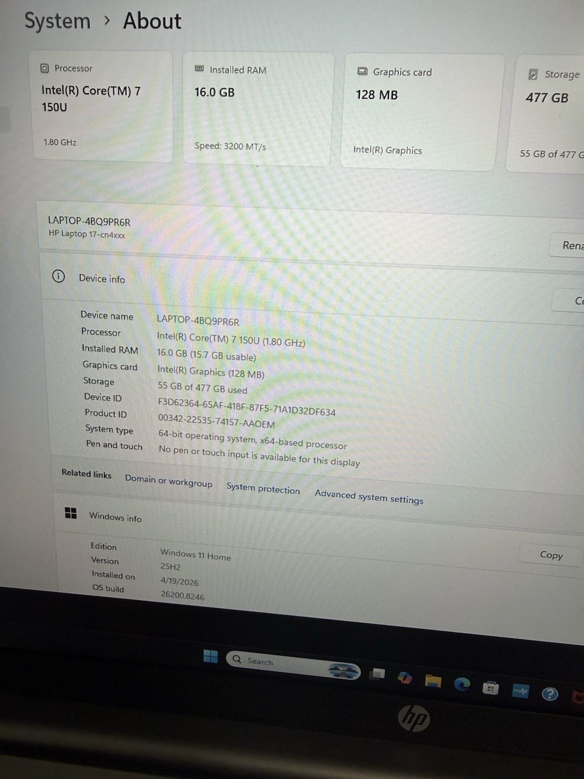 HP Essential 17-cn4047nr 17.3” FHD Laptop Intel Core 7 150U 16GB 512GB SSD