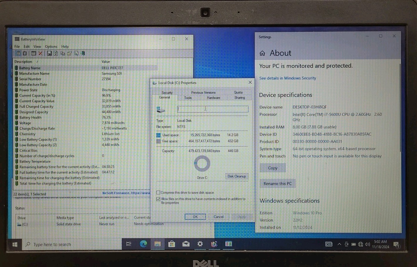 Dell Latitude E5450 Intel Core i7-5600U @ 2.6GHz 8GB RAM 480GB SSD W10P *READ*
