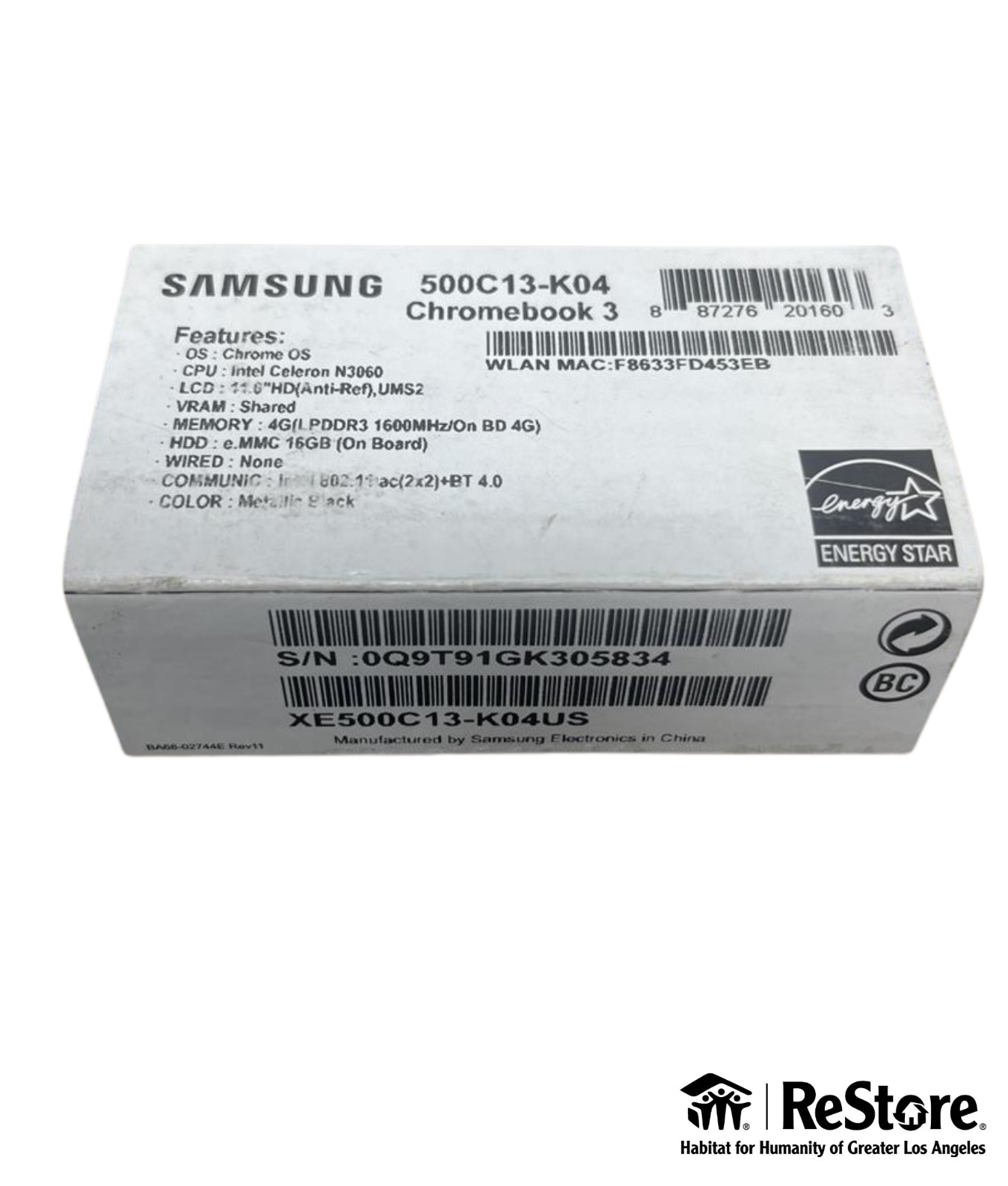 Samsung ChromeBook 3 11.6″ (16 GB, Intel Celeron, 1.60 GHz, 4 GB) Laptop – Black
